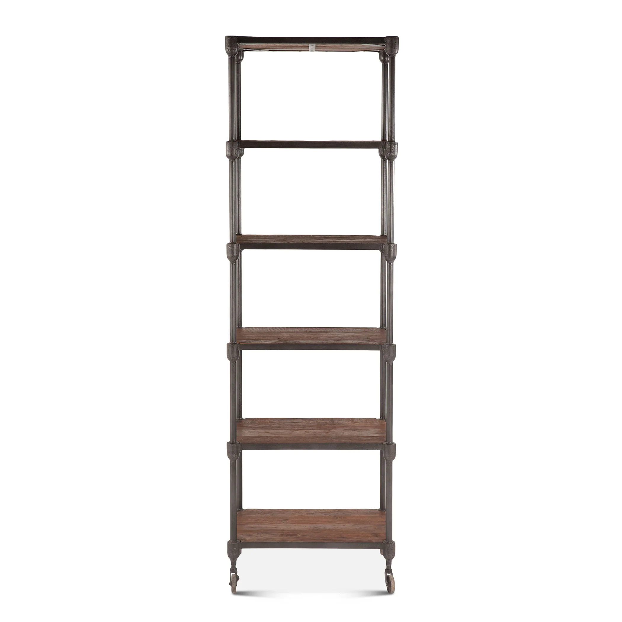 Industrial Teak 80" Wheeled Bookshelf in Natural Reclaimed Wood - Image 4