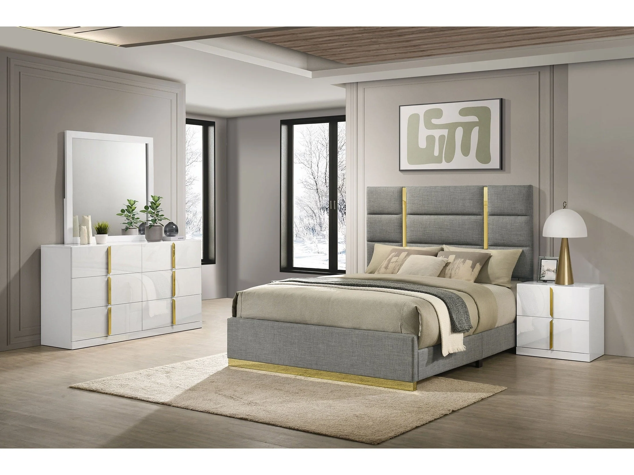 Ines Grey/White High Gloss 4-piece Queen Bedroom Set