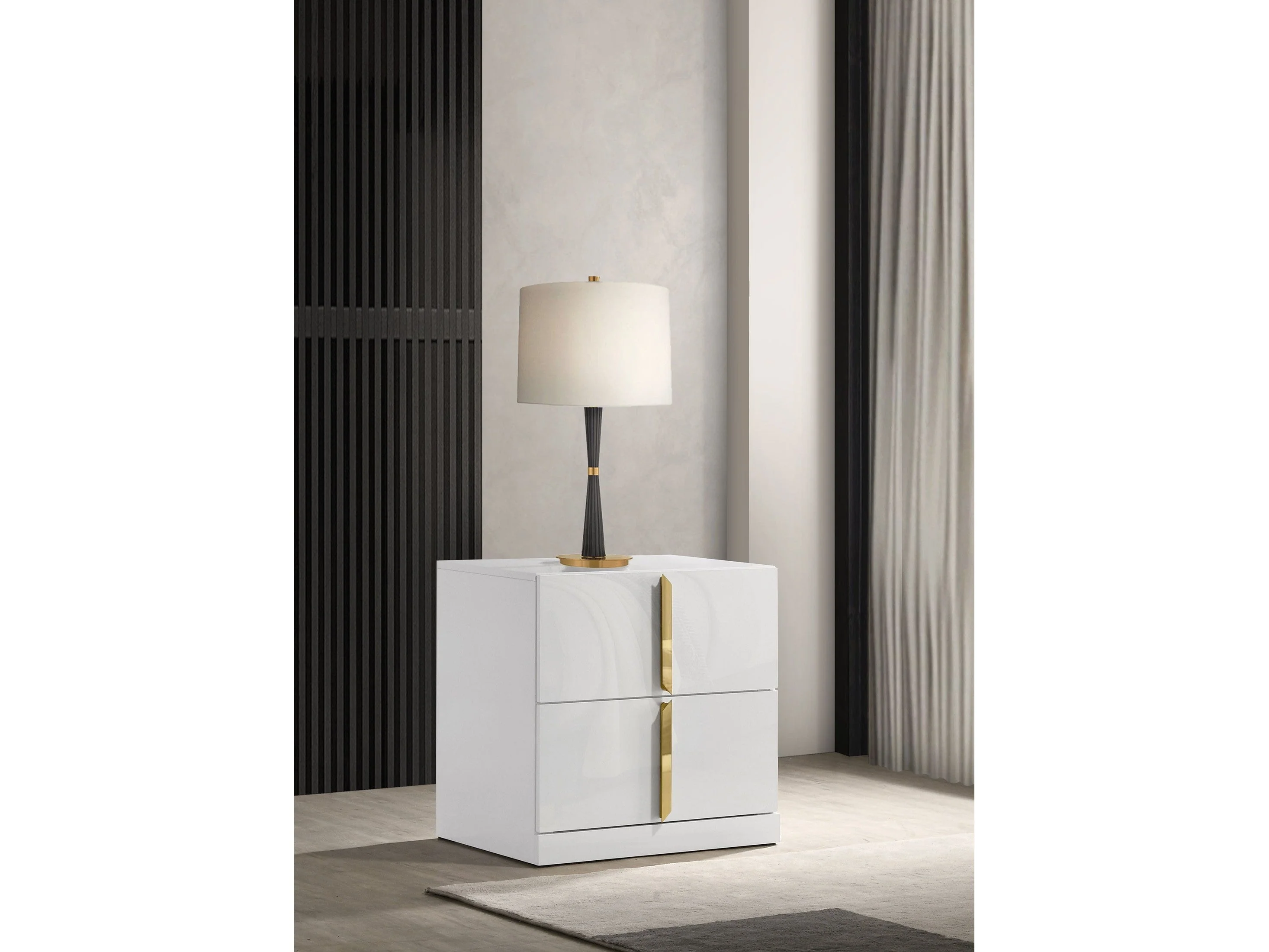 Ines White High Gloss 2-drawer Nightstand Bedside Table