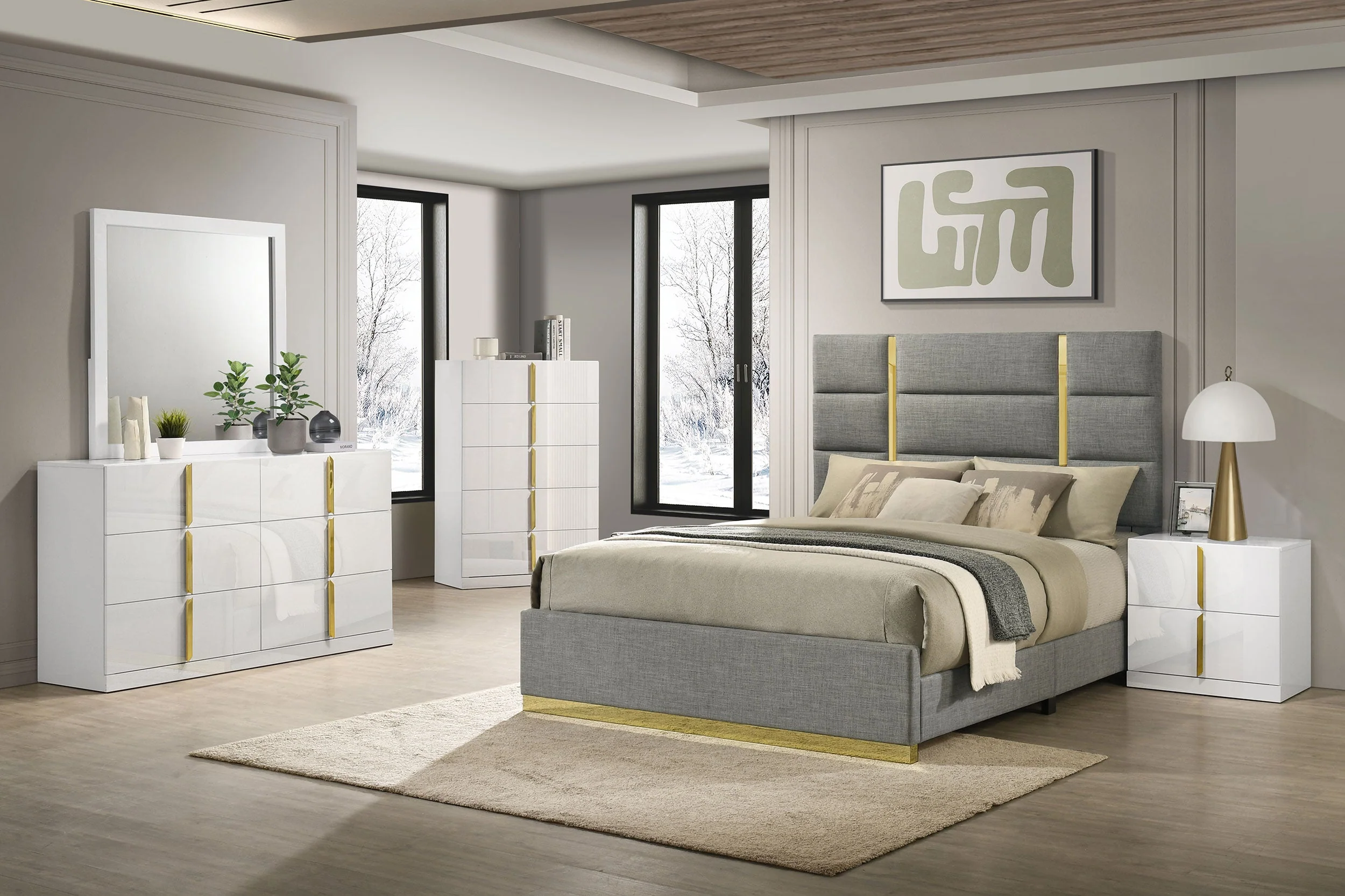 Ines White High Gloss 6-drawer Bedroom Dresser with Mirror - Image 11