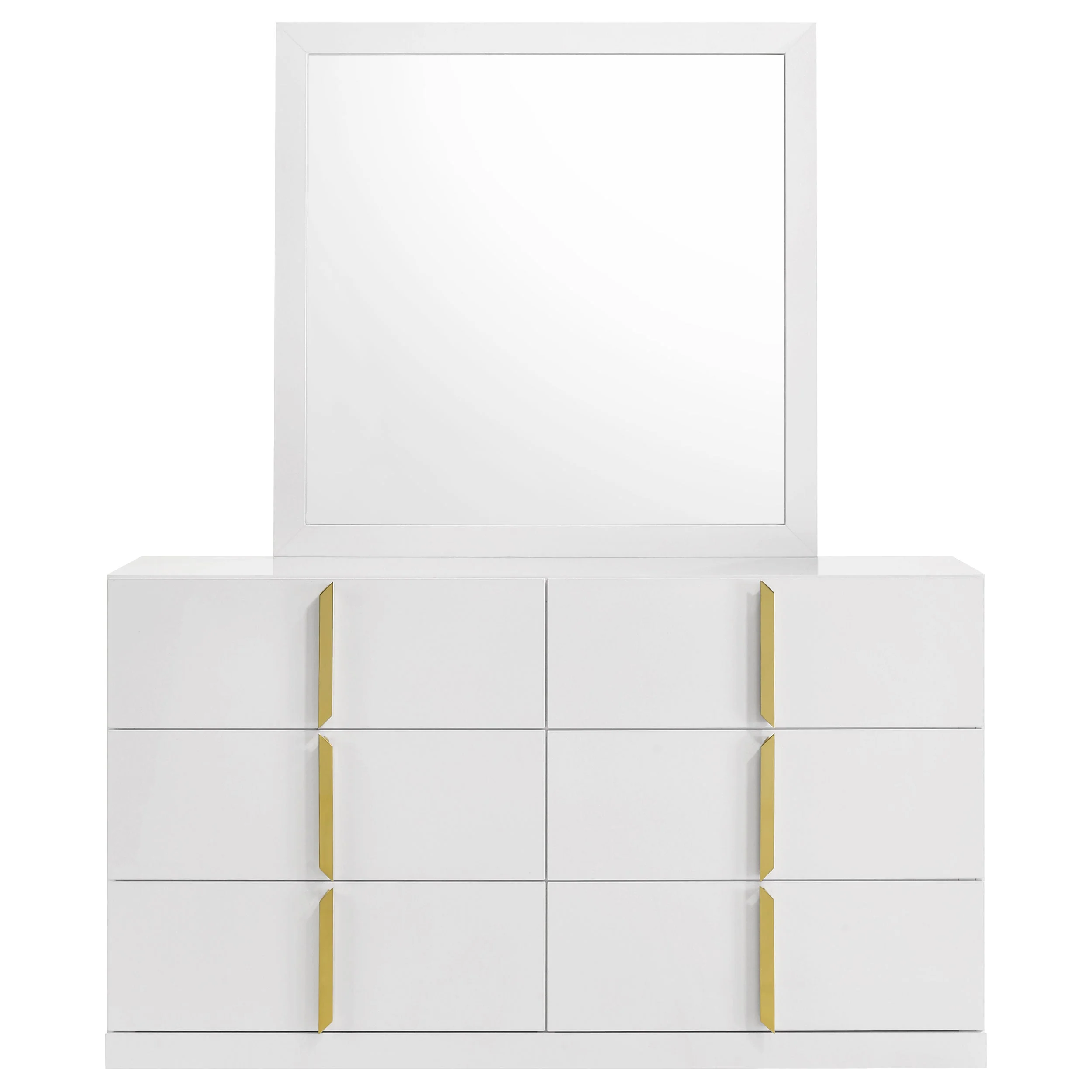 Ines White High Gloss 6-drawer Bedroom Dresser with Mirror - Image 3
