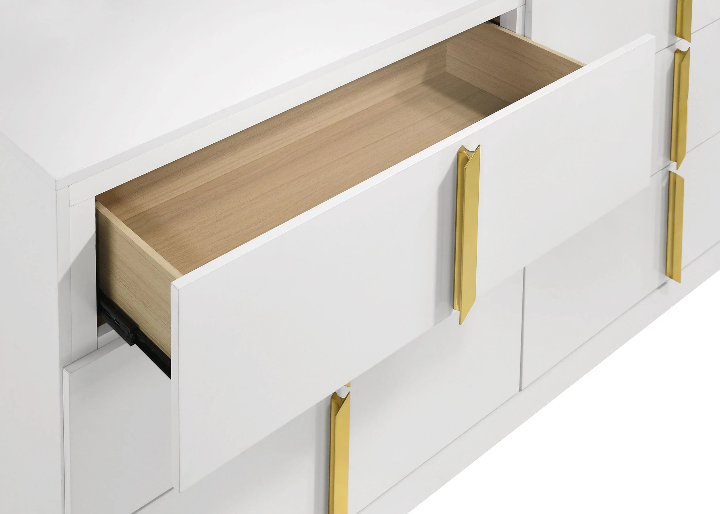 Ines White High Gloss 6-drawer Bedroom Dresser with Mirror - Image 7