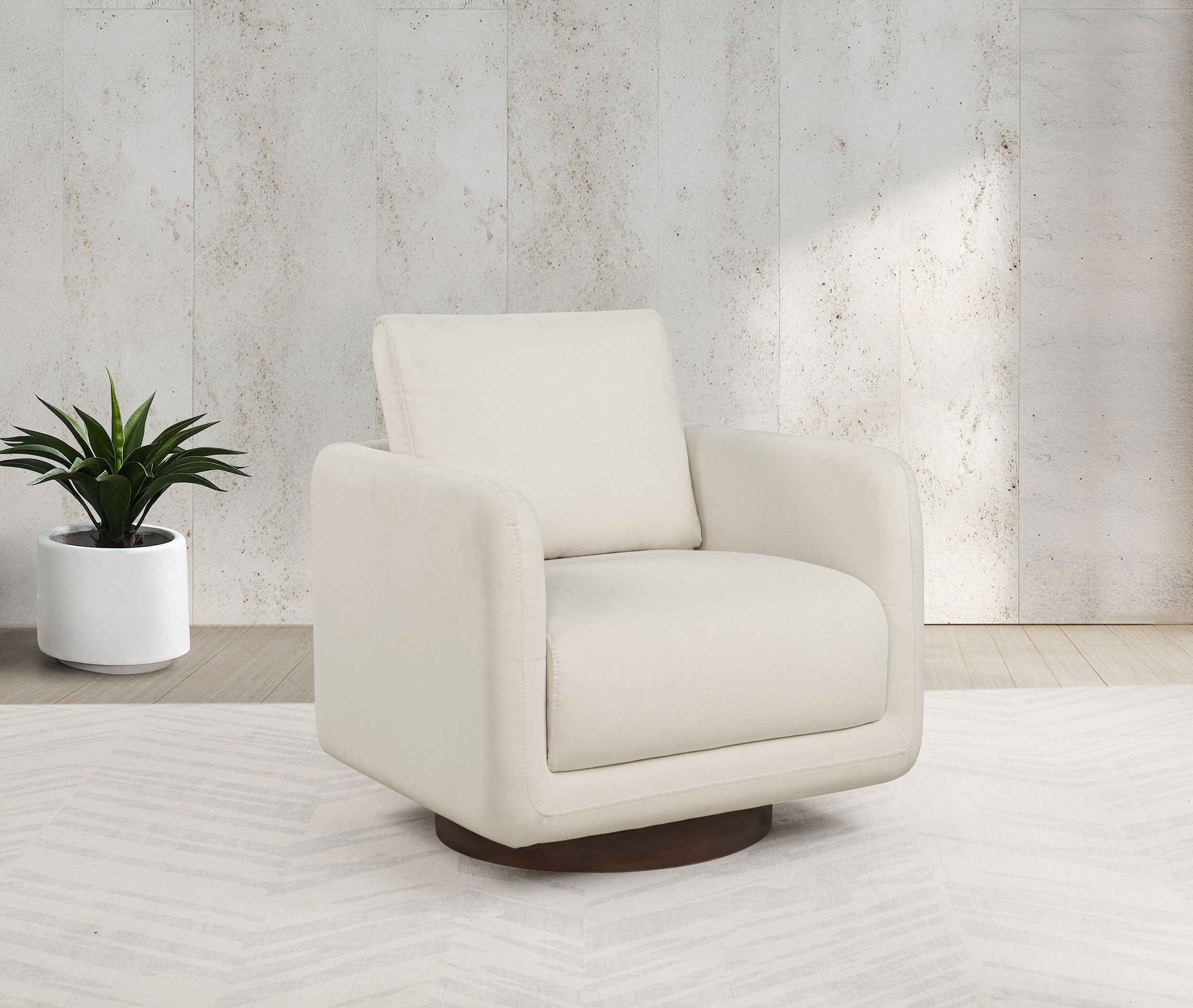 Iris Ivory Fabric Upholstered Swivel Accent Chair