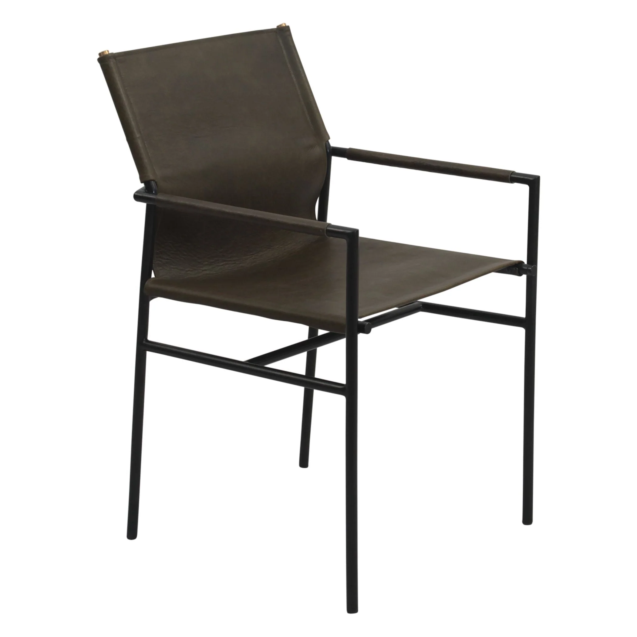 Irvine 20" Dining Armchair Olive Green Leather and Iron