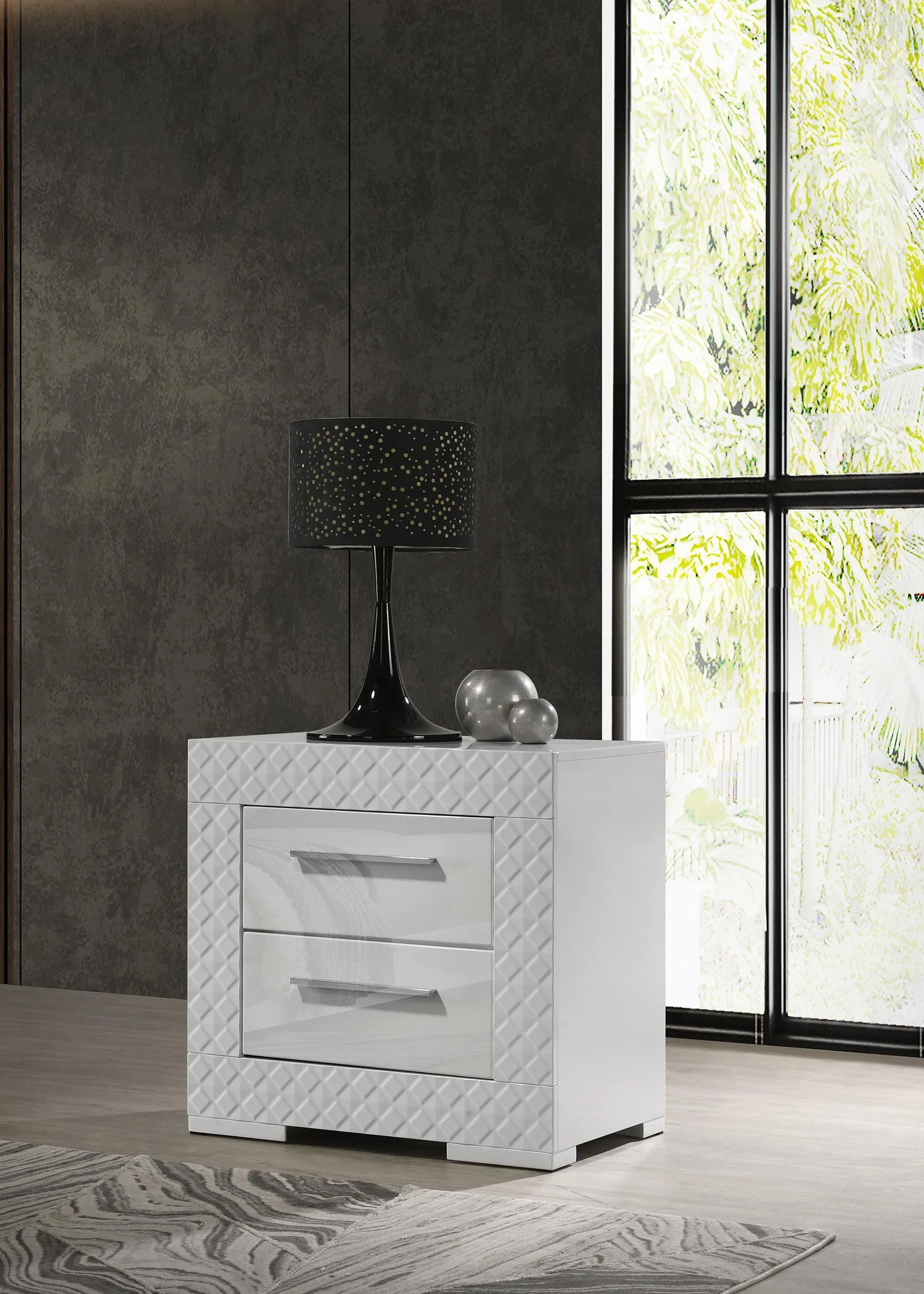Ives White High Gloss 2-drawer Nightstand Bedside Table