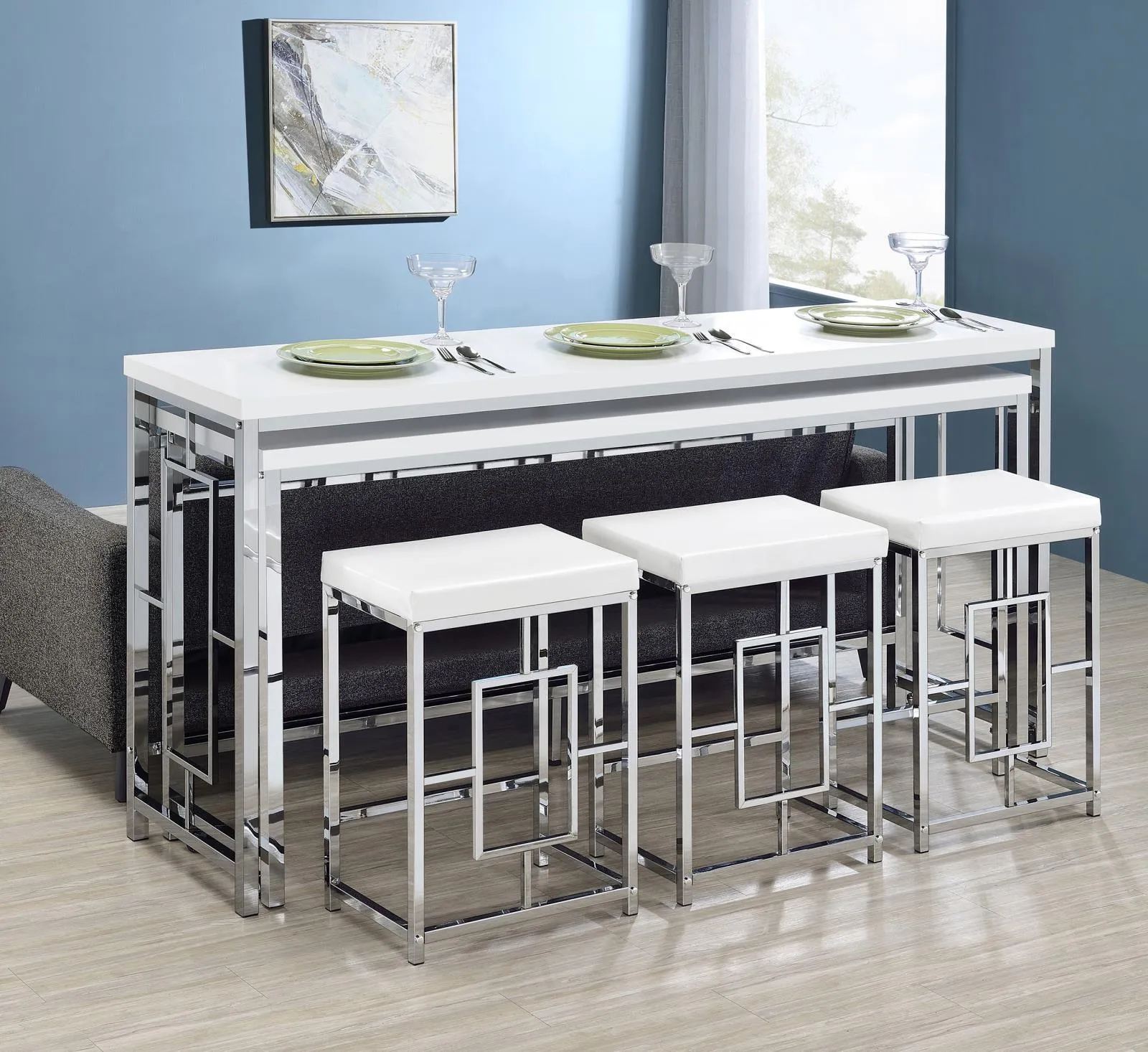 Jackson White/Chrome 5-Piece Multipurpose Counter Height Table Set - Image 4