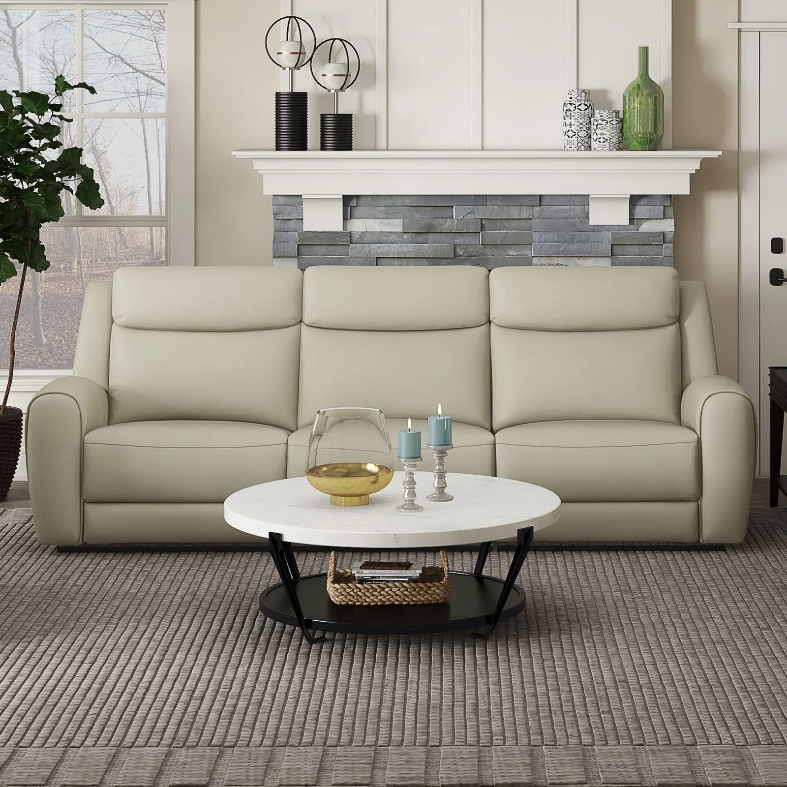 Jacobus Beige Manual Recliner Sofa