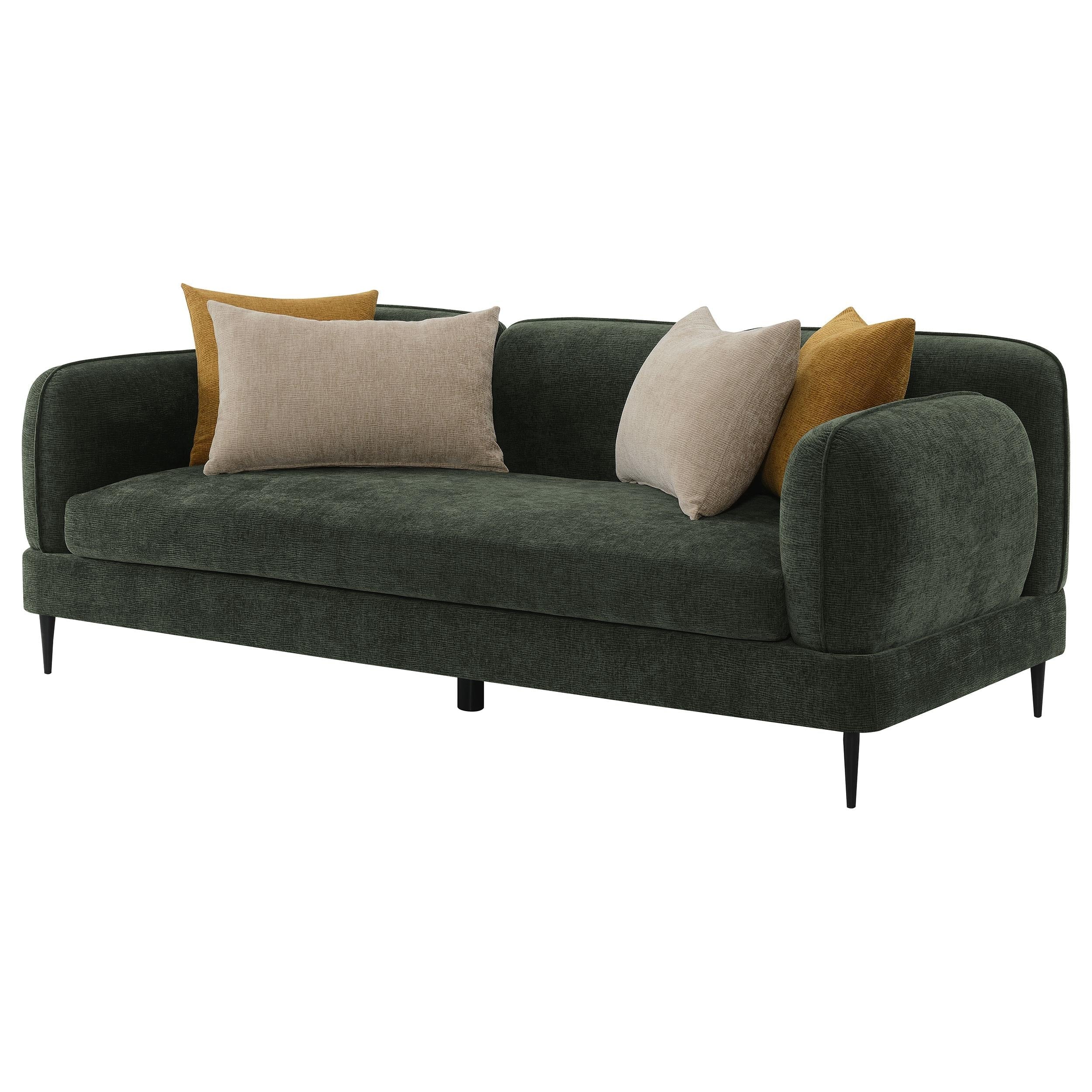 Jade Green Chenille Modern Track Arm Sofa - Image 4