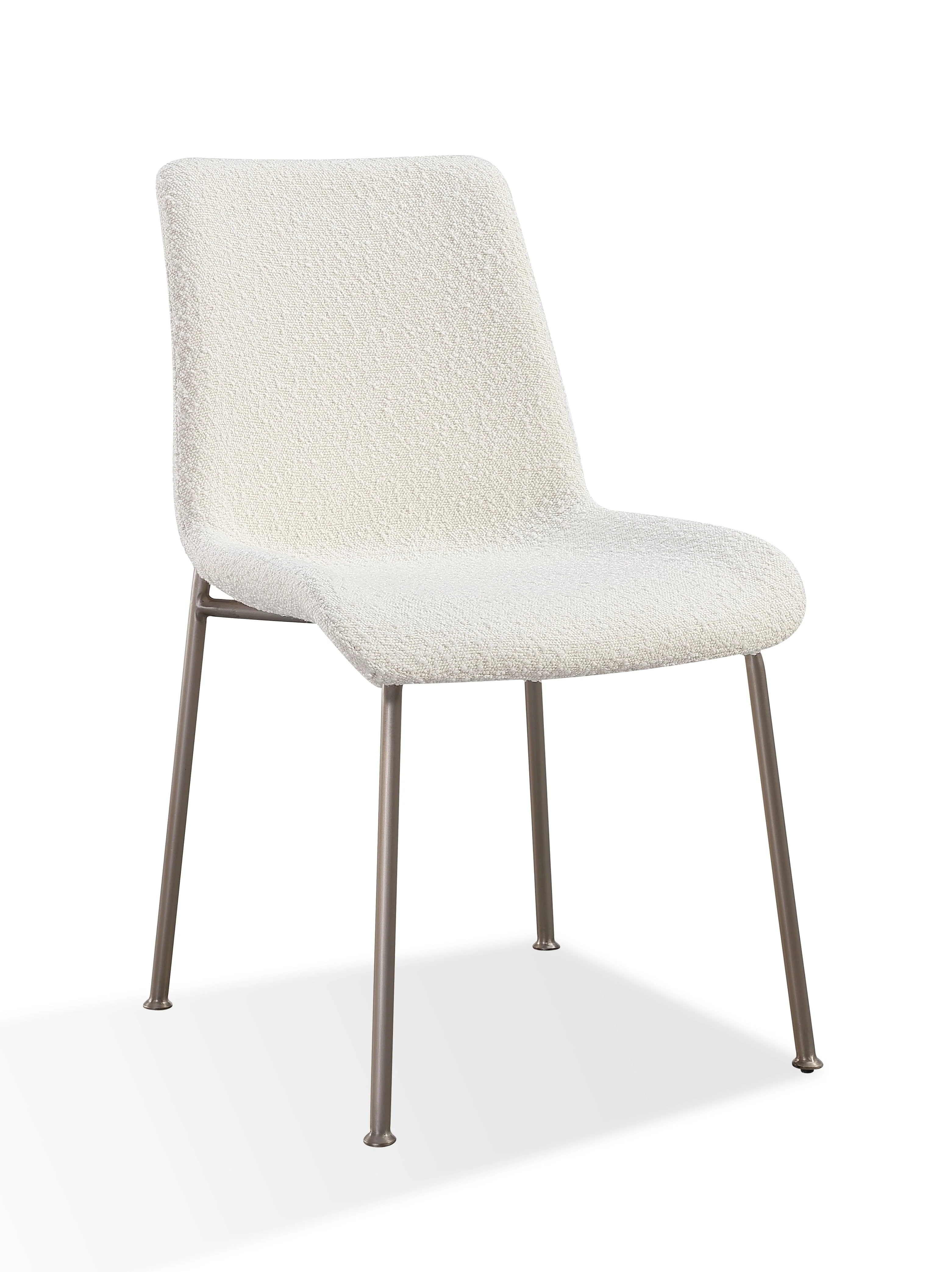Jade Upholstered Dining Chair in Cottage Cheese Boucle and Brushed Nickel Metal (Set of 2) - Image 2