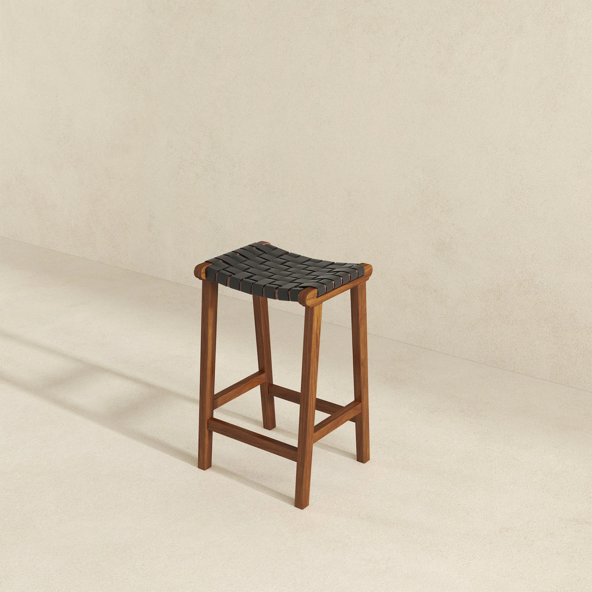 James Mid-Century Modern Genuine Black Leather 24.5" Counter Stool - Image 4