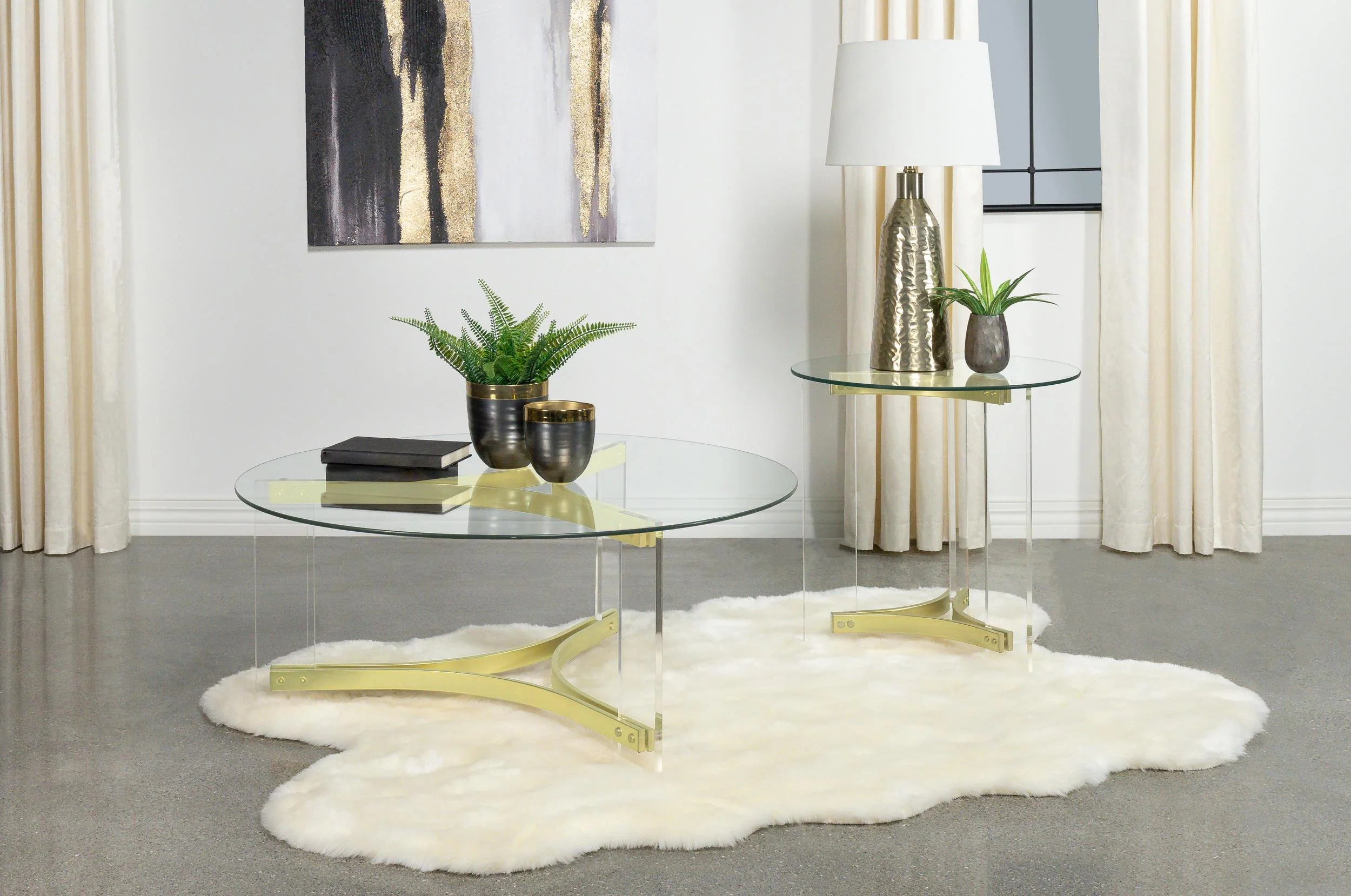 Janessa Matte Brass 2-Piece Acrylic Coffee and End Table Set