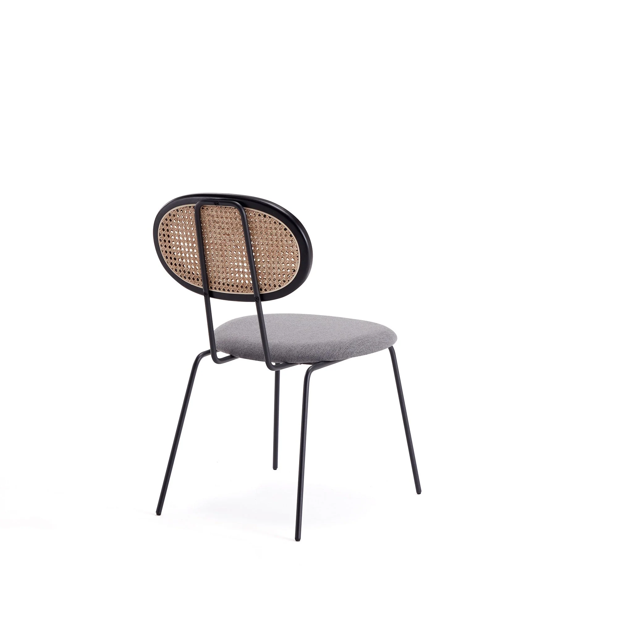 Jardin Dining Chair in Black with Cane and Grey Upholstered Seating (set of 2) - Image 6