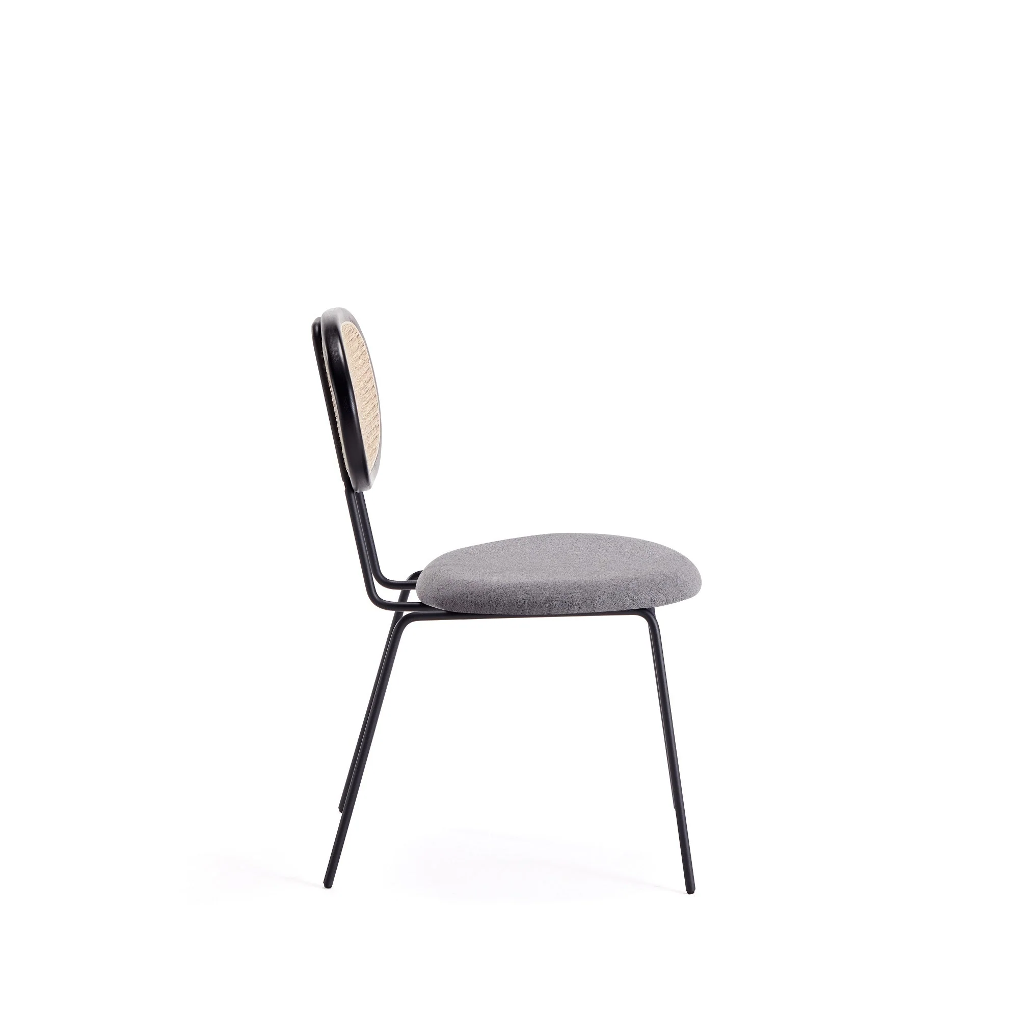 Jardin Dining Chair in Black with Cane and Grey Upholstered Seating (set of 4) - Image 5