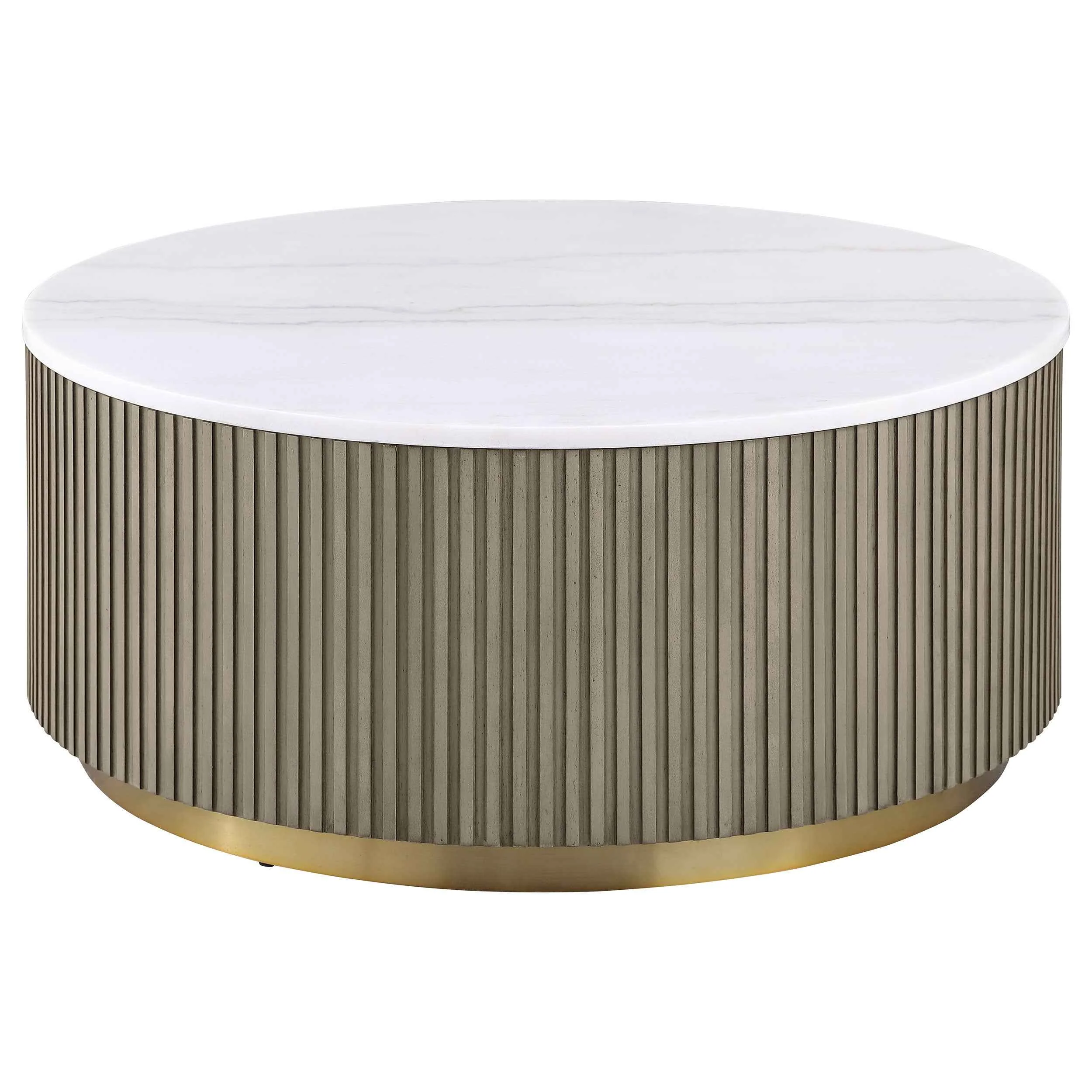 Jason Greige/White Marble 3-piece Round White Marble Coffee Table Set - Image 5