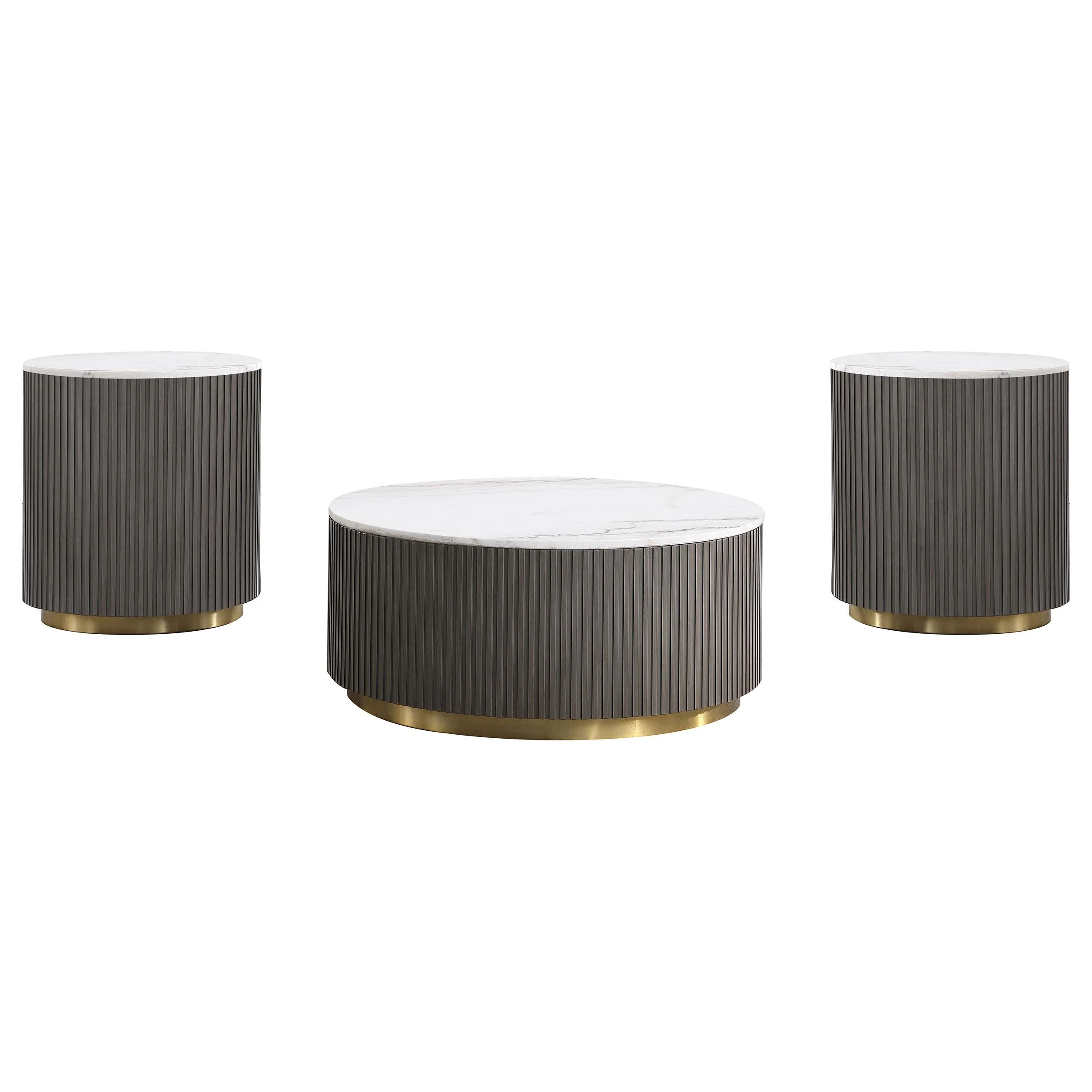 Jason White 3-piece Round Marble Coffee and End Table Set - Image 2