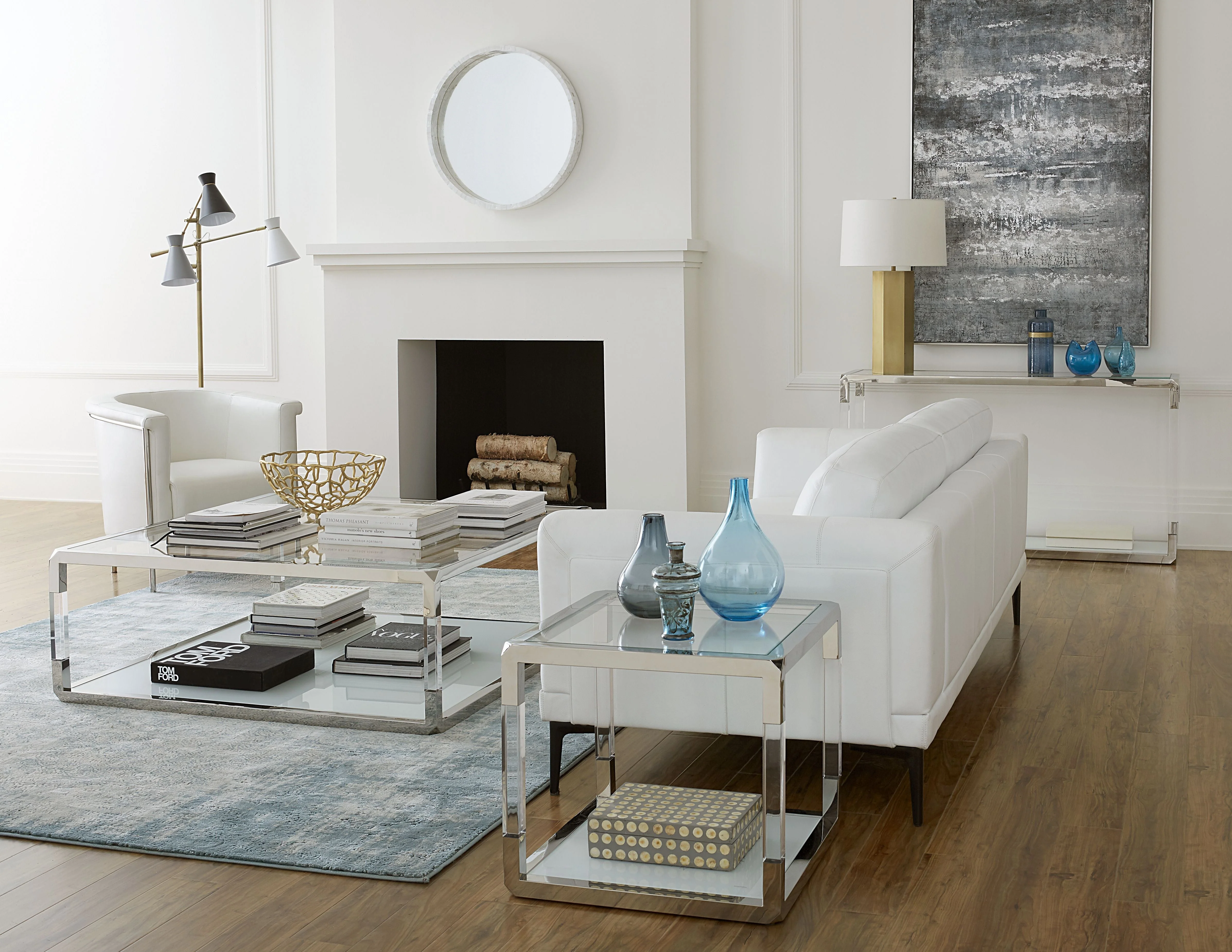 Jasper End Table in Acrylic/White Glass/PSS - Image 2
