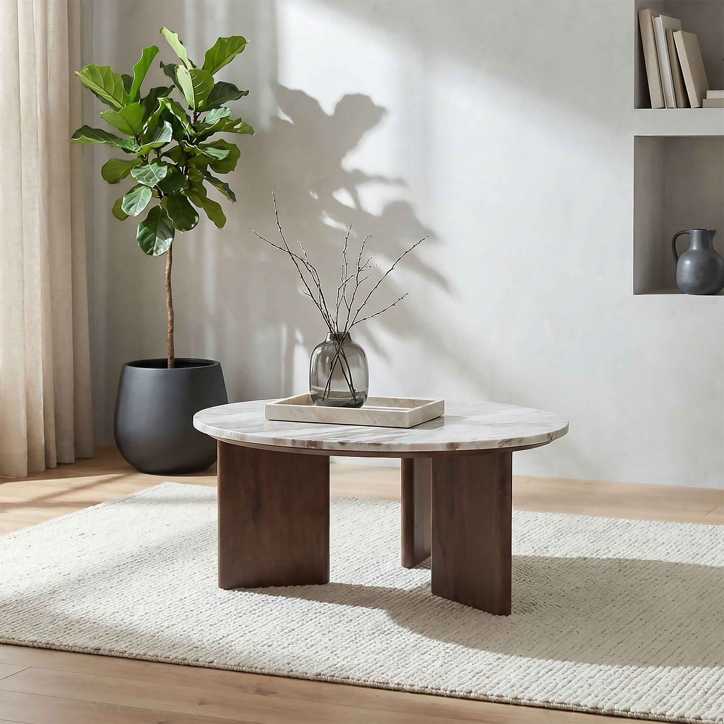 Jenna Brown 35-inch Round Marble Top Cocktail Coffee Table