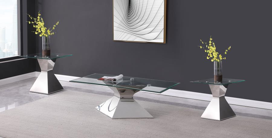 Jenny Chrome 3-Piece Rectangular Coffee and End Table Set