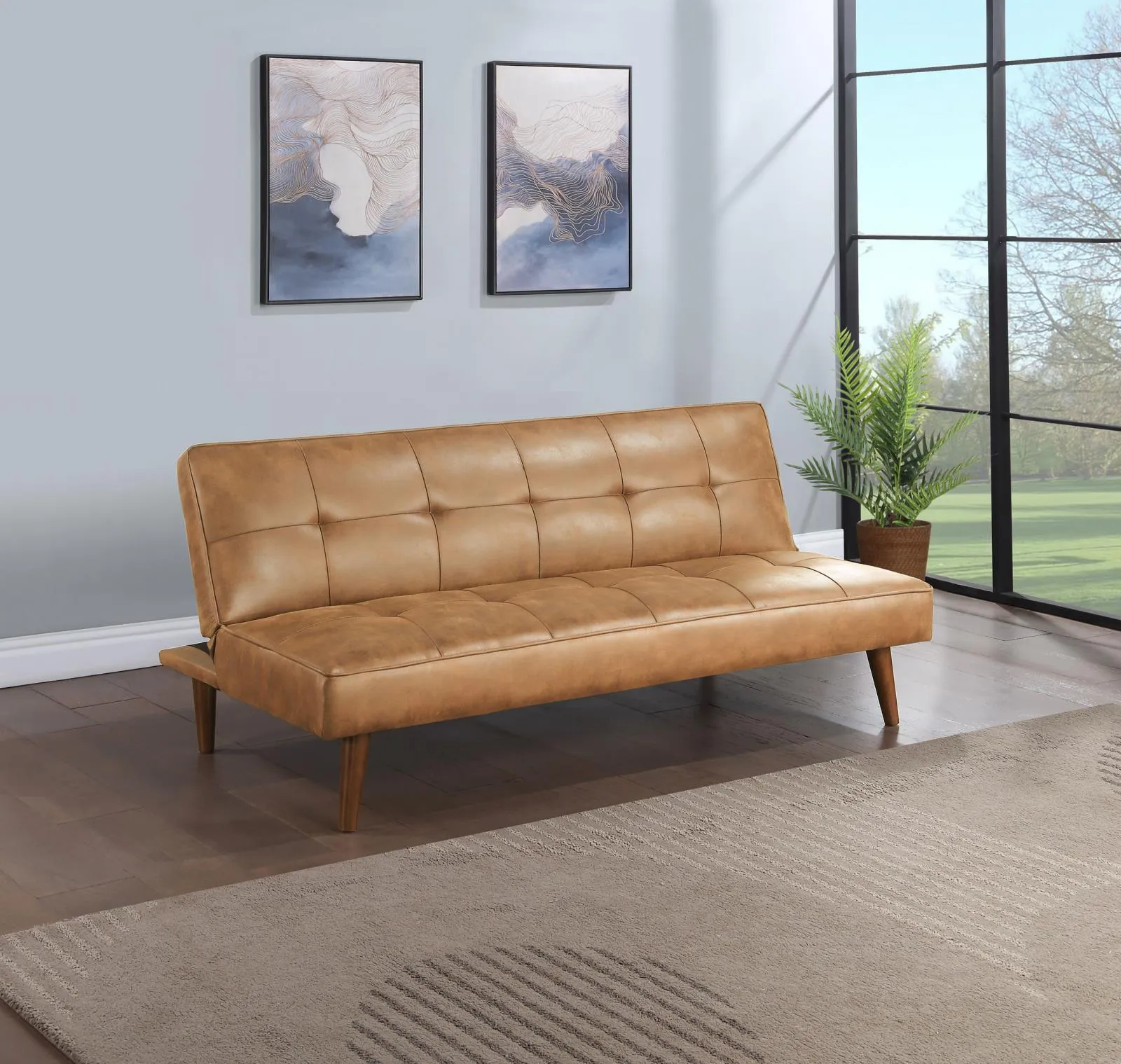 Jenson Upholstered Tufted Convertible Sofa Bed Saddle Brown - Image 2