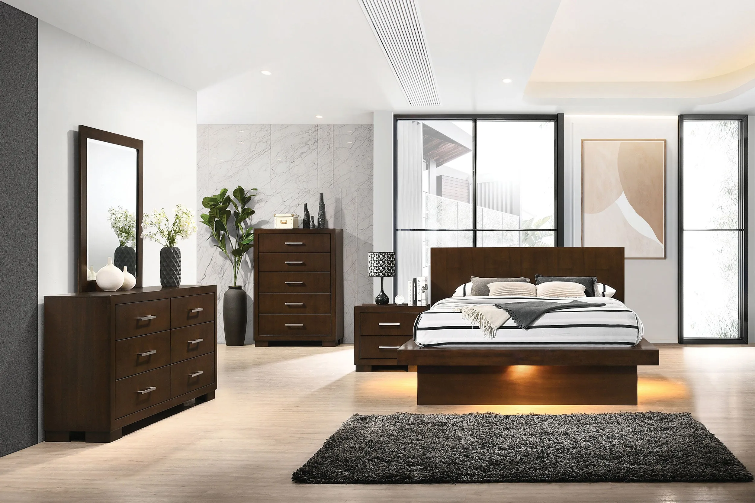 Jessica Cappuccino 5-Piece Queen Bedroom Set with Nightstand Panels