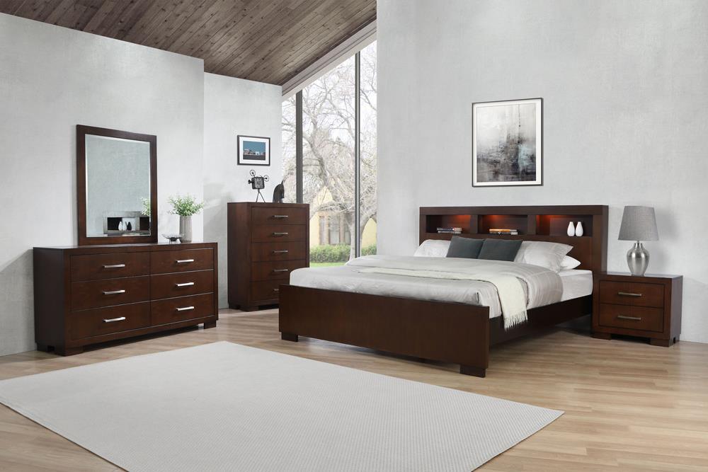 Jessica Cappuccino Eastern King Bed with Storage Headboard