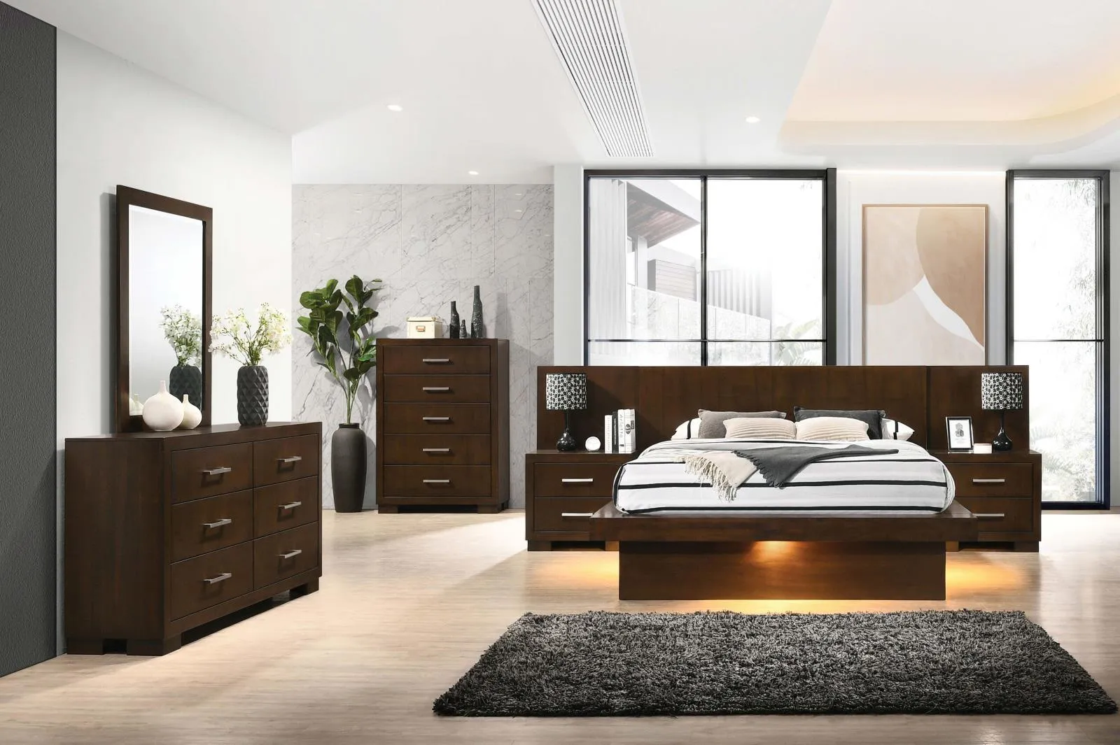 Jessica Cappuccino Eastern King Platform Bed with Rail Seating - Image 3