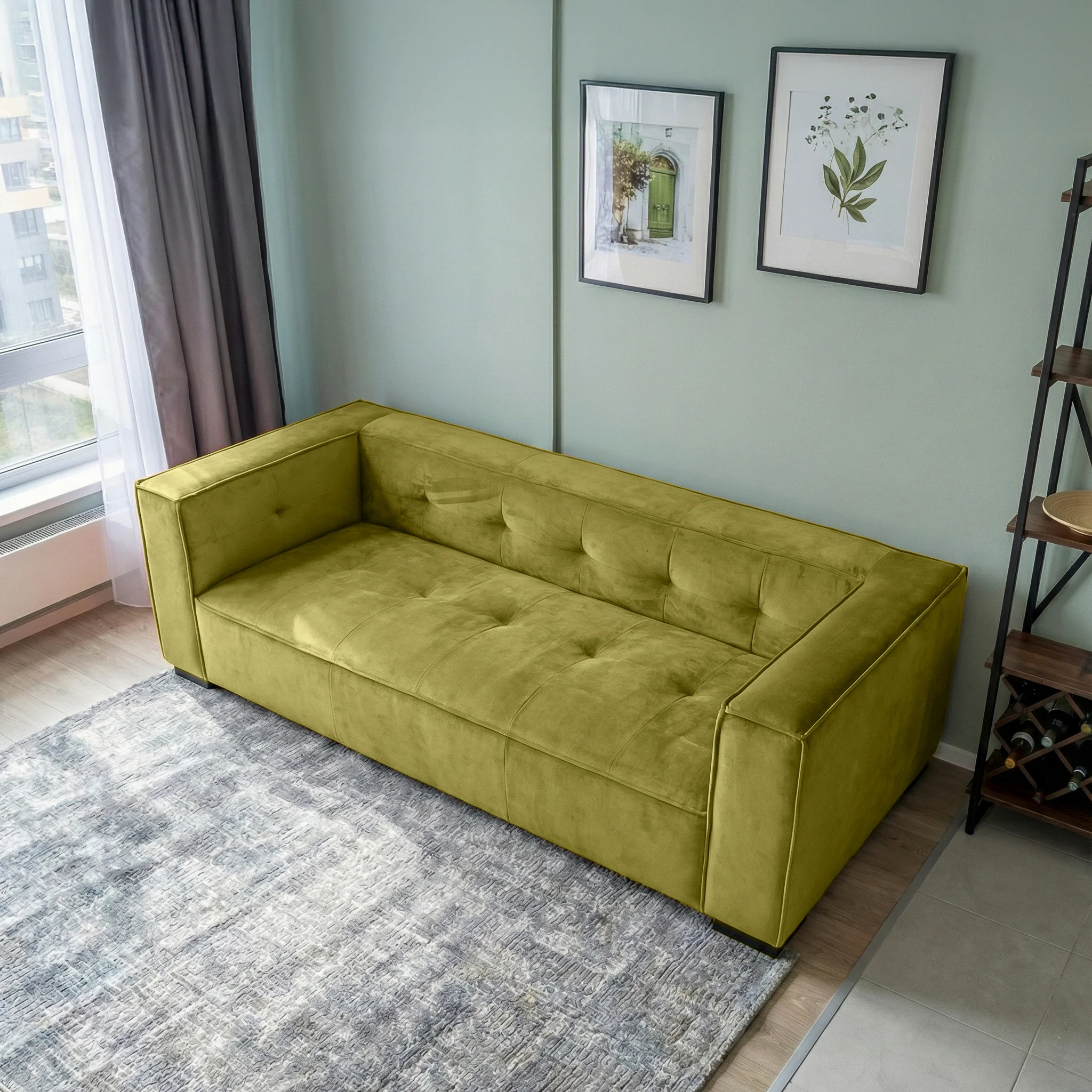 Johnston Olive Green Velvet Sofa - Image 3