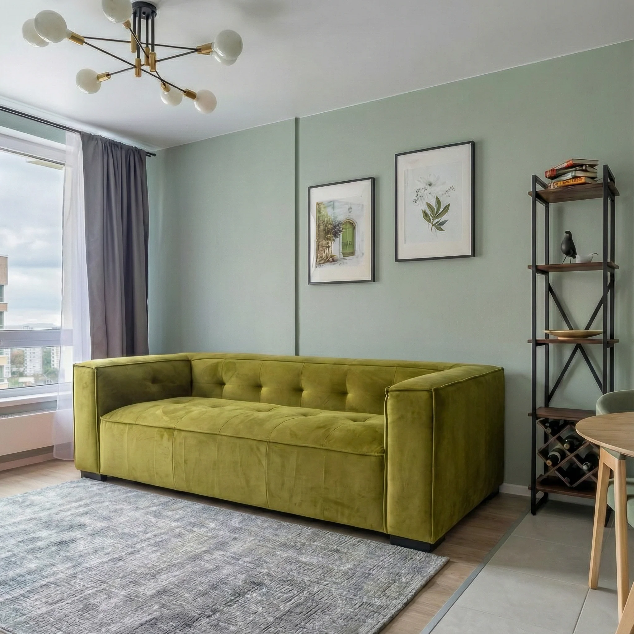 Johnston Olive Green Velvet Sofa - Image 4