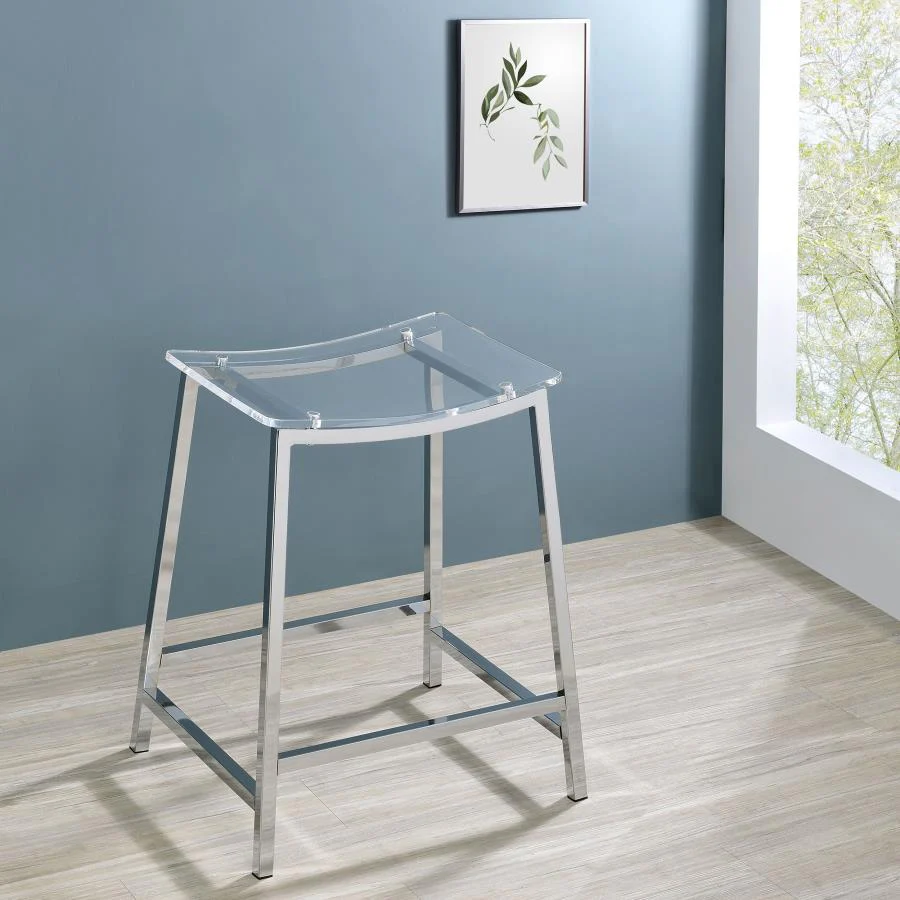 Jovani Acrylic Backless Counter Height Bar Stools Clear and Chrome (Set of 2) - Image 2