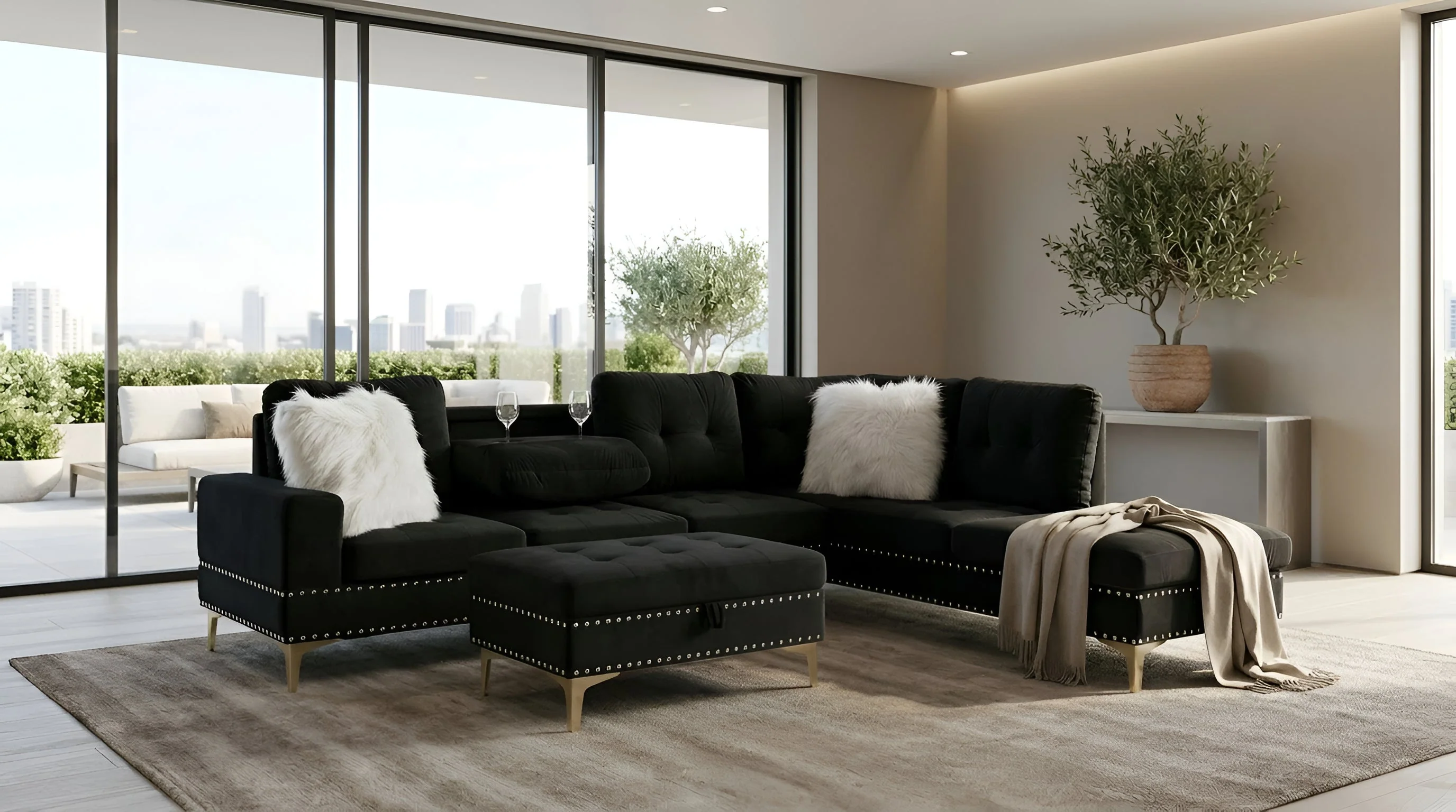 Joy II Black Velvet Sectional