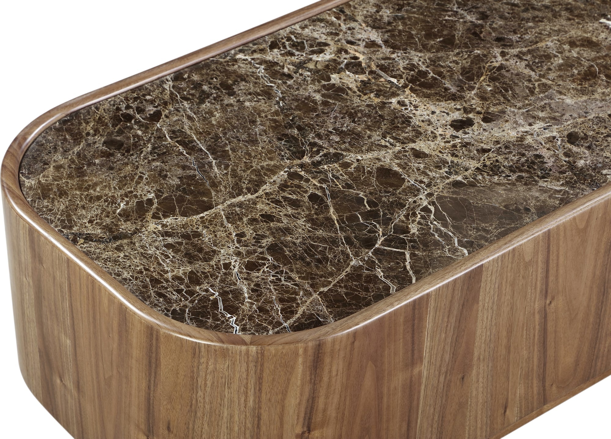 Juba Mongoose Natural Marble and Walnut Coffee Table with Casters - Image 5