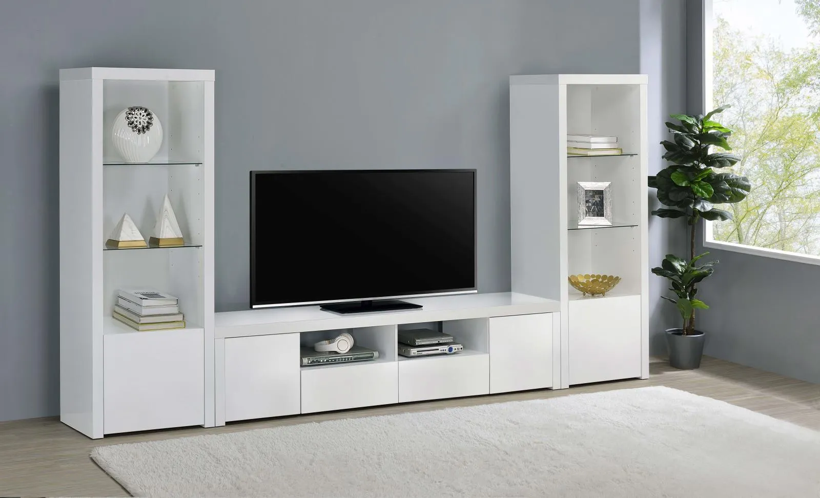 Jude White High Gloss 2-door 79" TV Stand With Drawers - Image 13