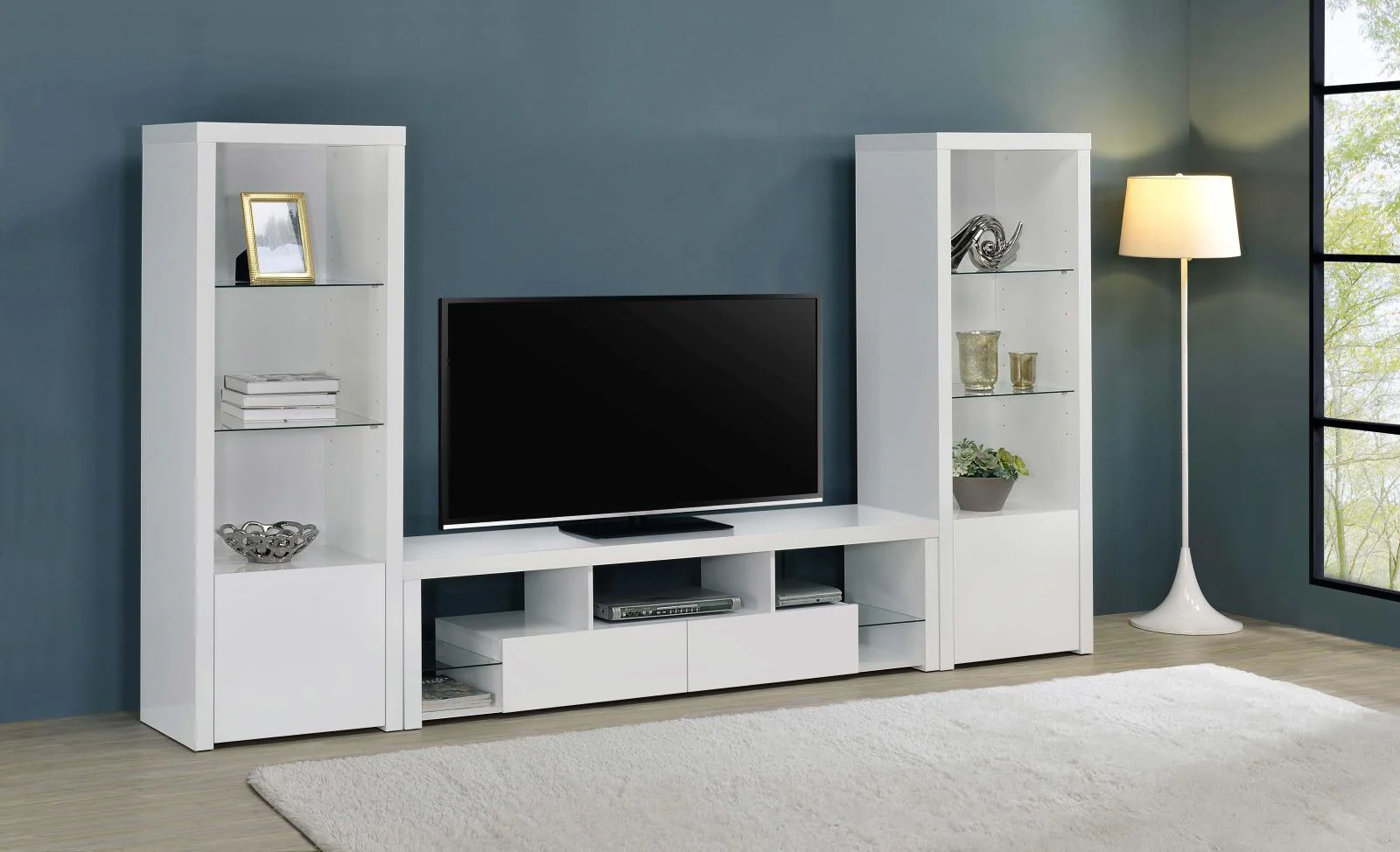 Jude White High Gloss 3-shelf Media Tower With Storage Cabinet - Image 11