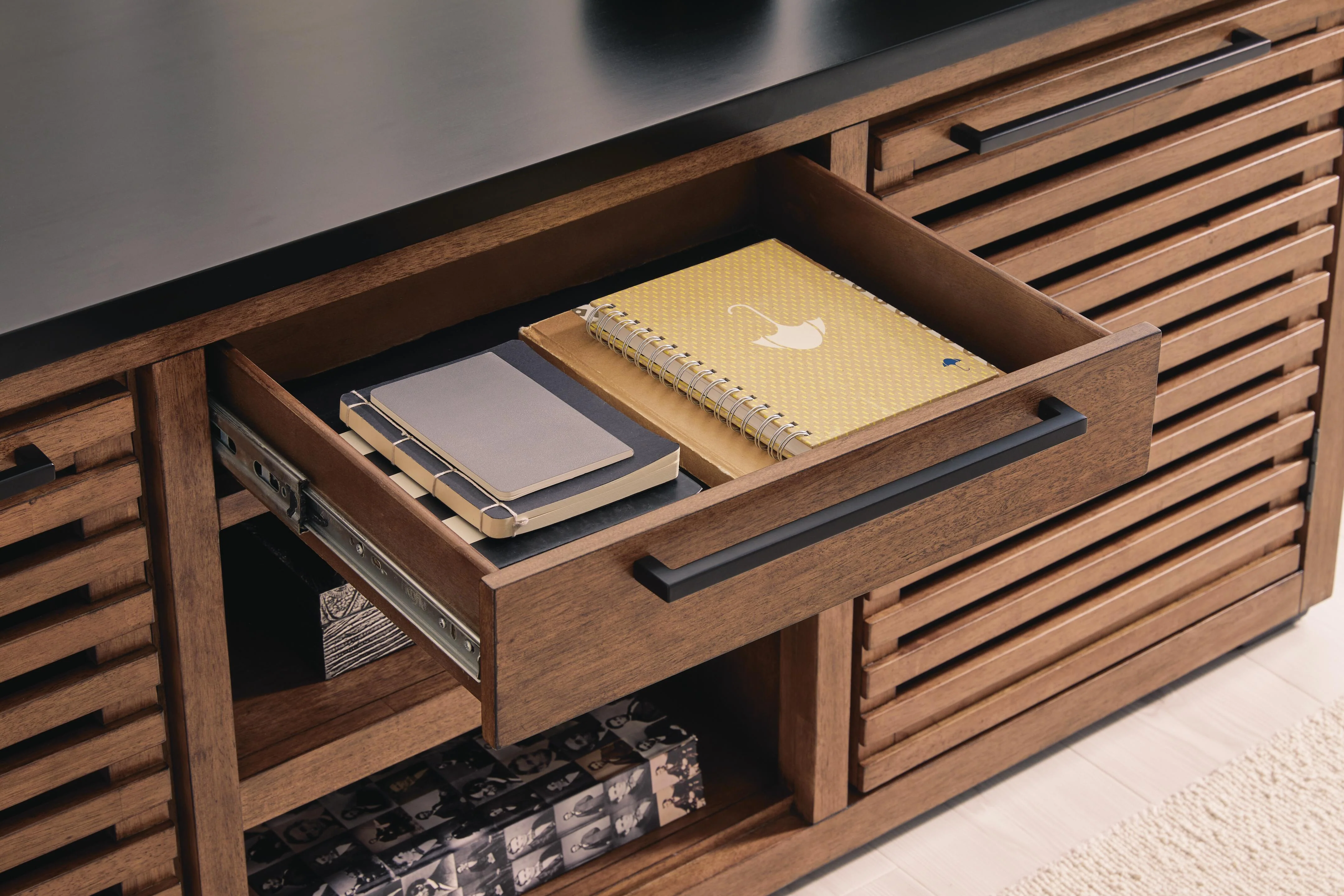 Kallari Warm Brown and Matte Black 2 Door Credenza - Image 14