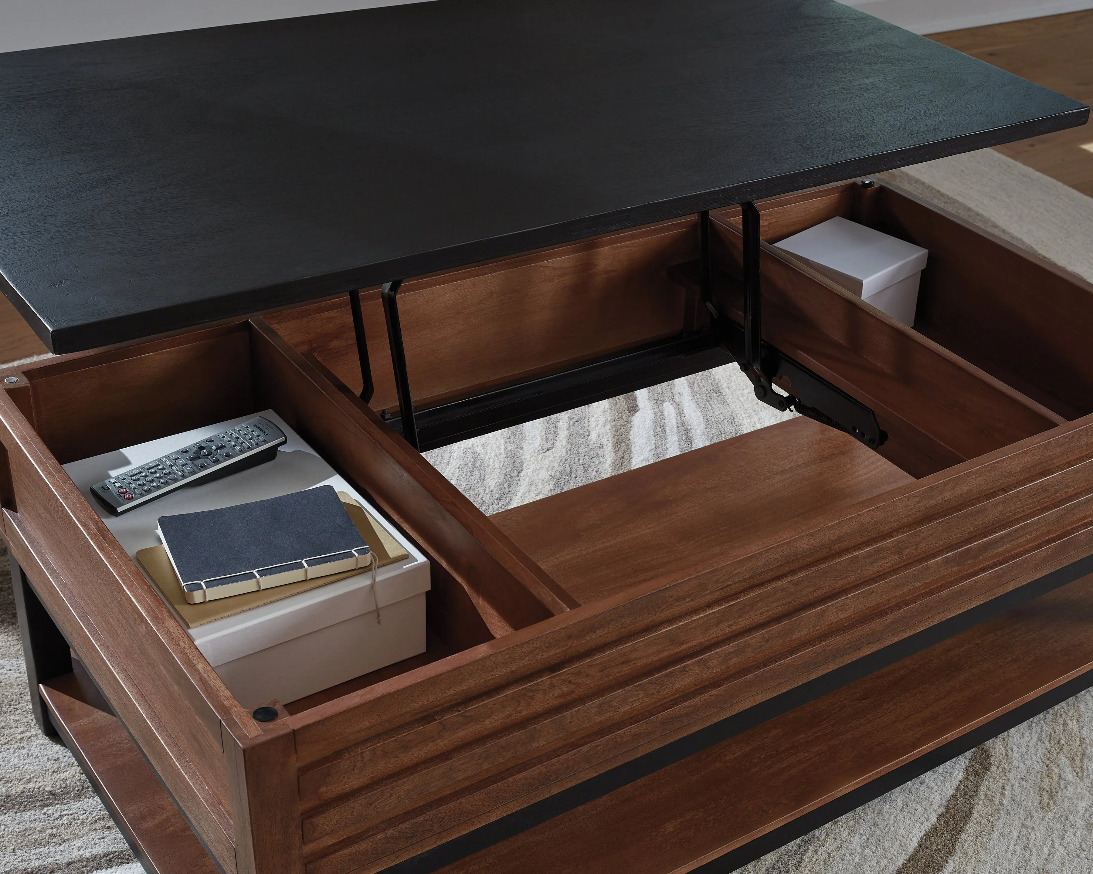 Kallari Warm Brown/Black Lift-Top Coffee Table - Image 7
