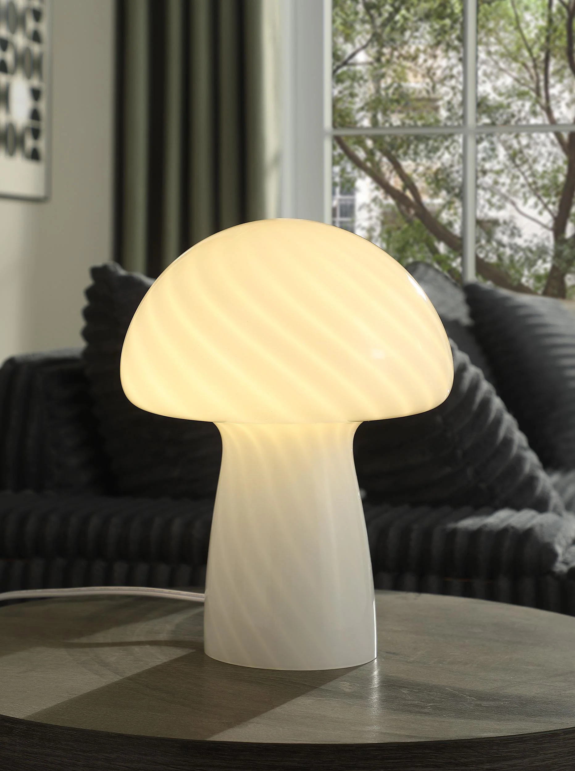 Kanaby White Mushroom Shaped Glass Bedside Table Lamp