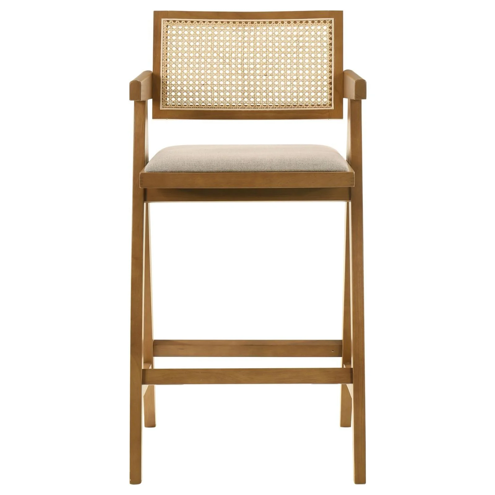 Kane Back and Light Walnut Solid Wood Bar Stool with Woven Rattan Upholstered Seat (Set of 2) - Image 3
