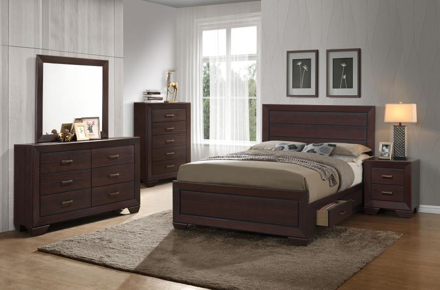 Kauffman Dark Cocoa 5-Piece Storage King Bedroom Set with High Straight Headboard