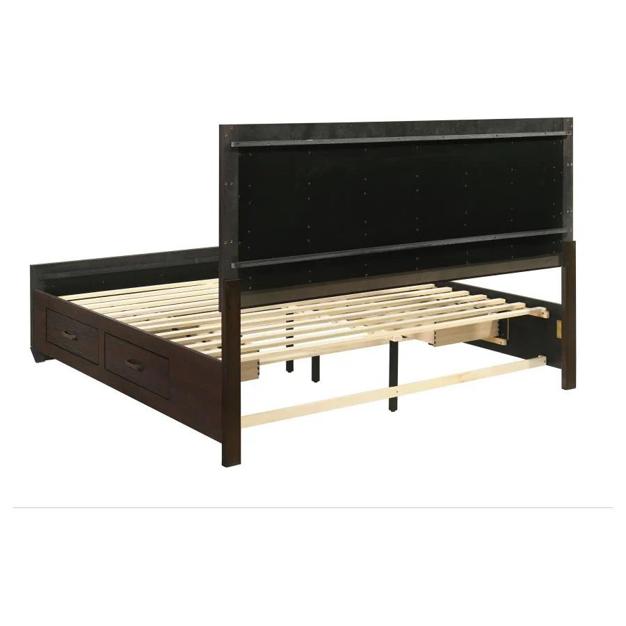 Kauffman Dark Cocoa 5-Piece Storage King Bedroom Set with High Straight Headboard - Image 4