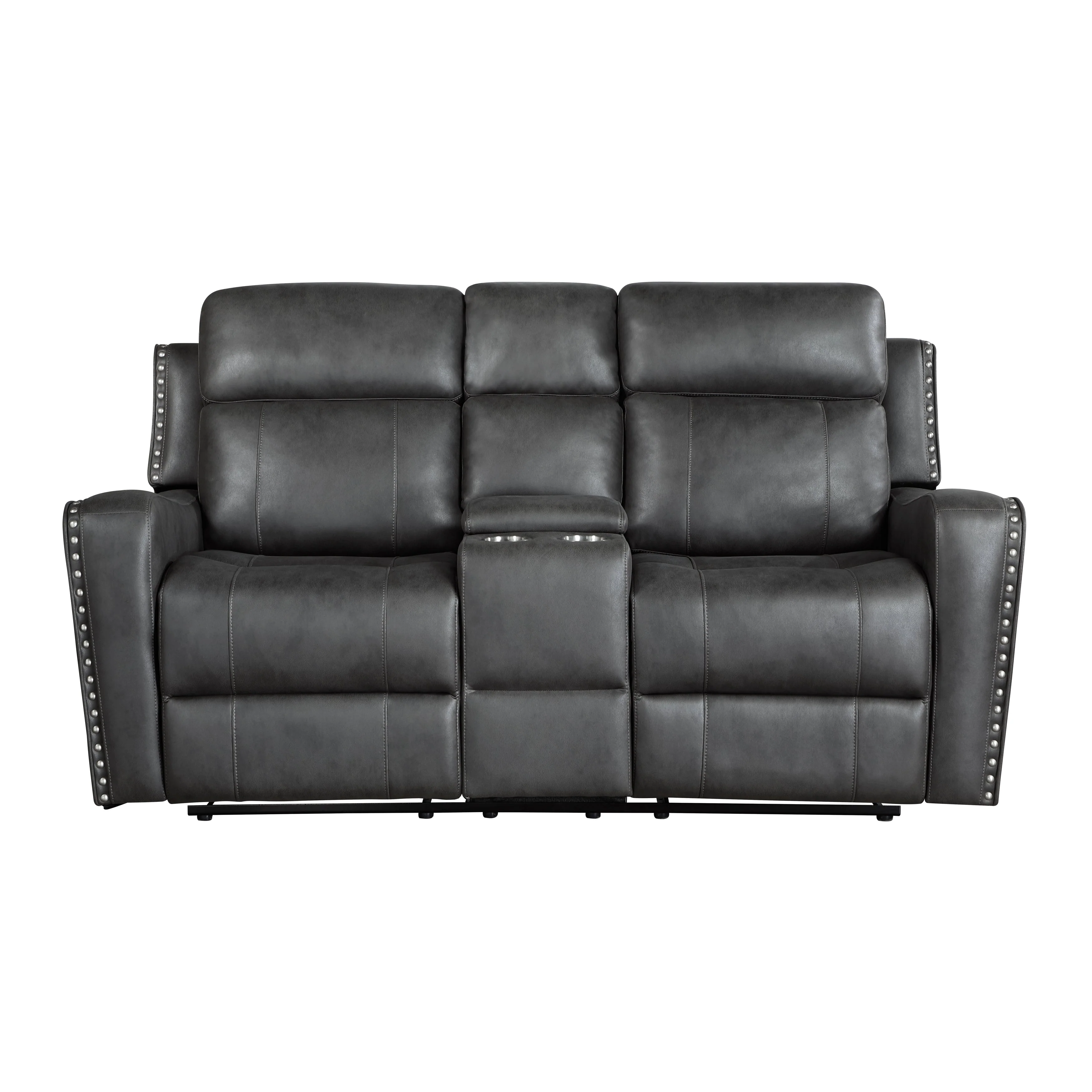 Kellen Smoky Gray Double Reclining Loveseat with Center Console - Image 11