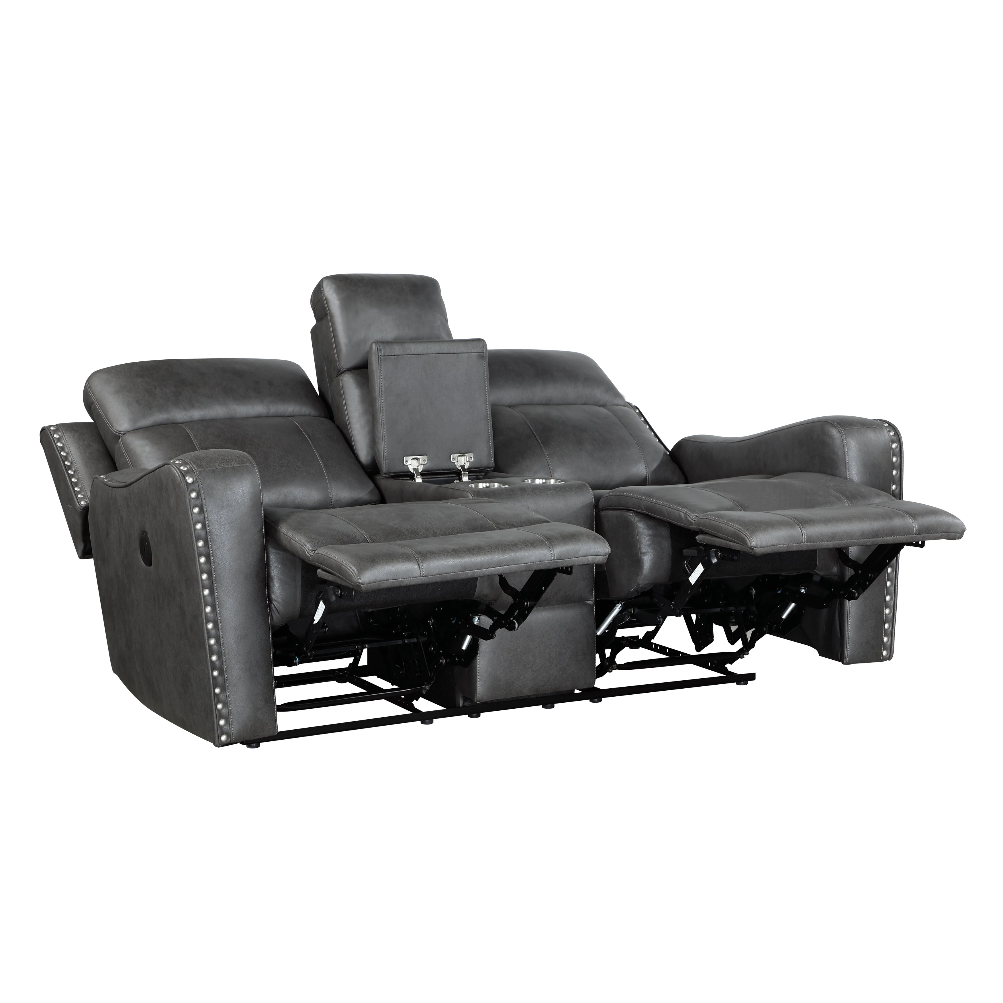 Kellen Smoky Gray Power Double Reclining Loveseat with Center Console - Image 4