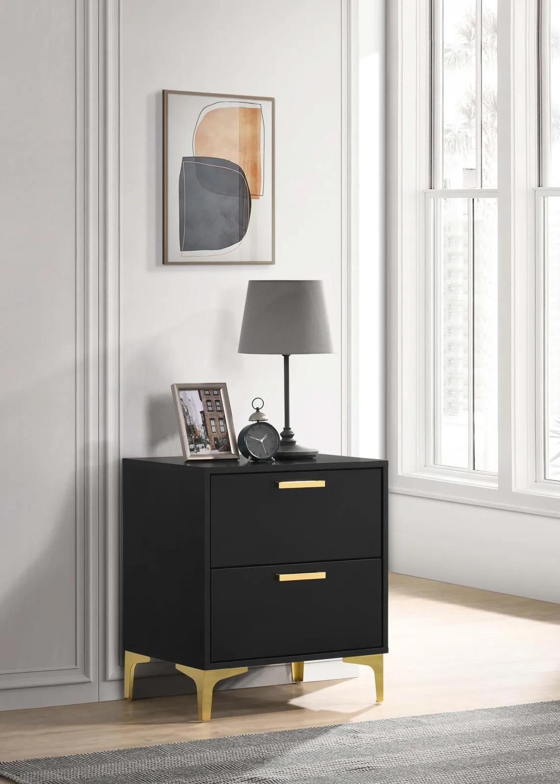 Kendall Black and Gold 2-Drawer Nightstand