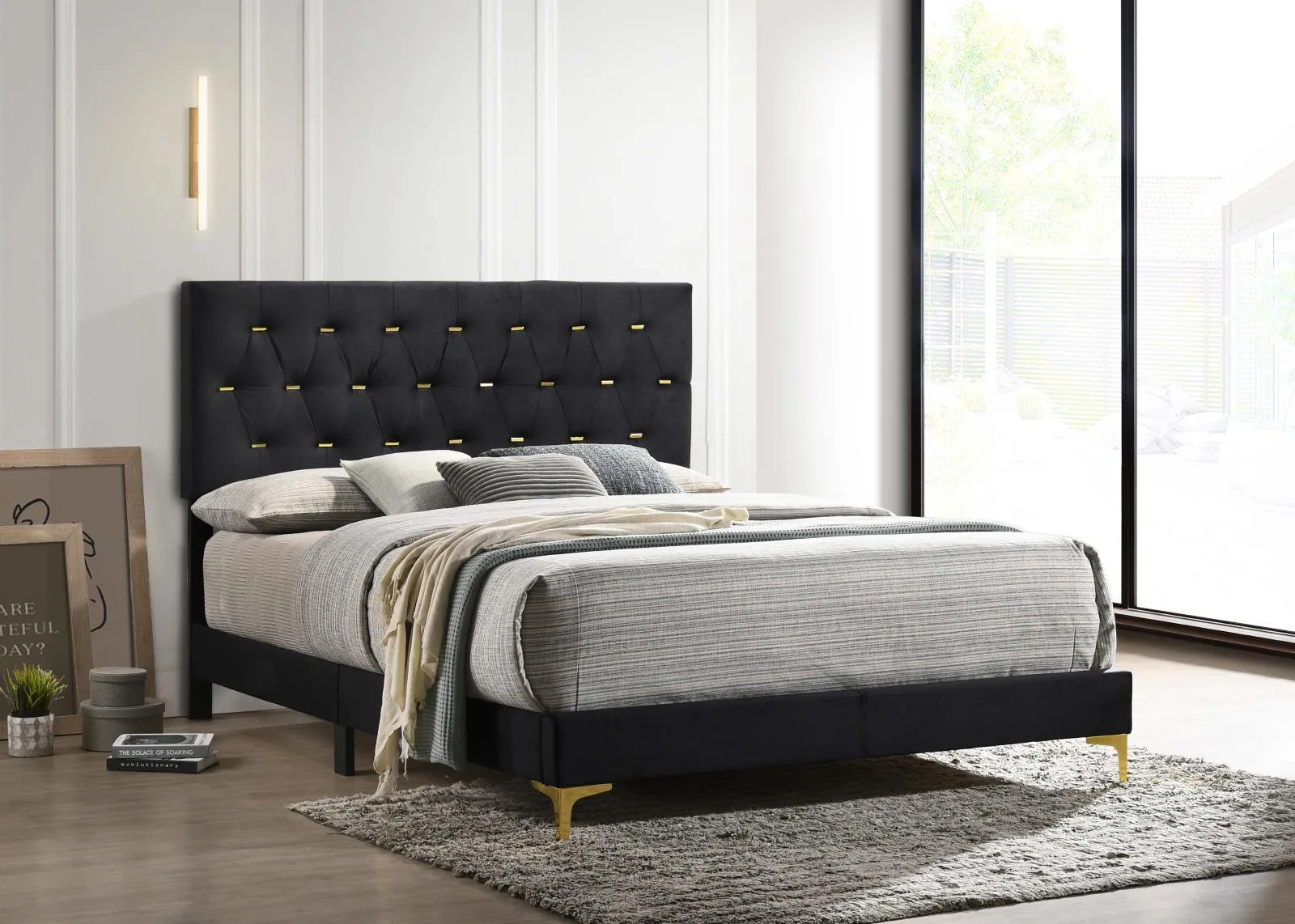 Kendall Black and Gold Upholstered Panel Bedroom Set - Image 3