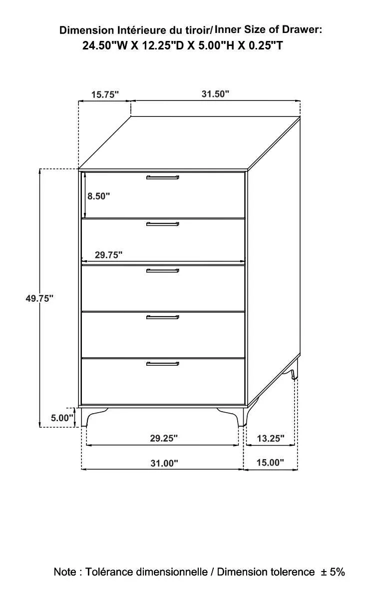 Kendall Black/Gold 5-Drawer Chest - Image 8