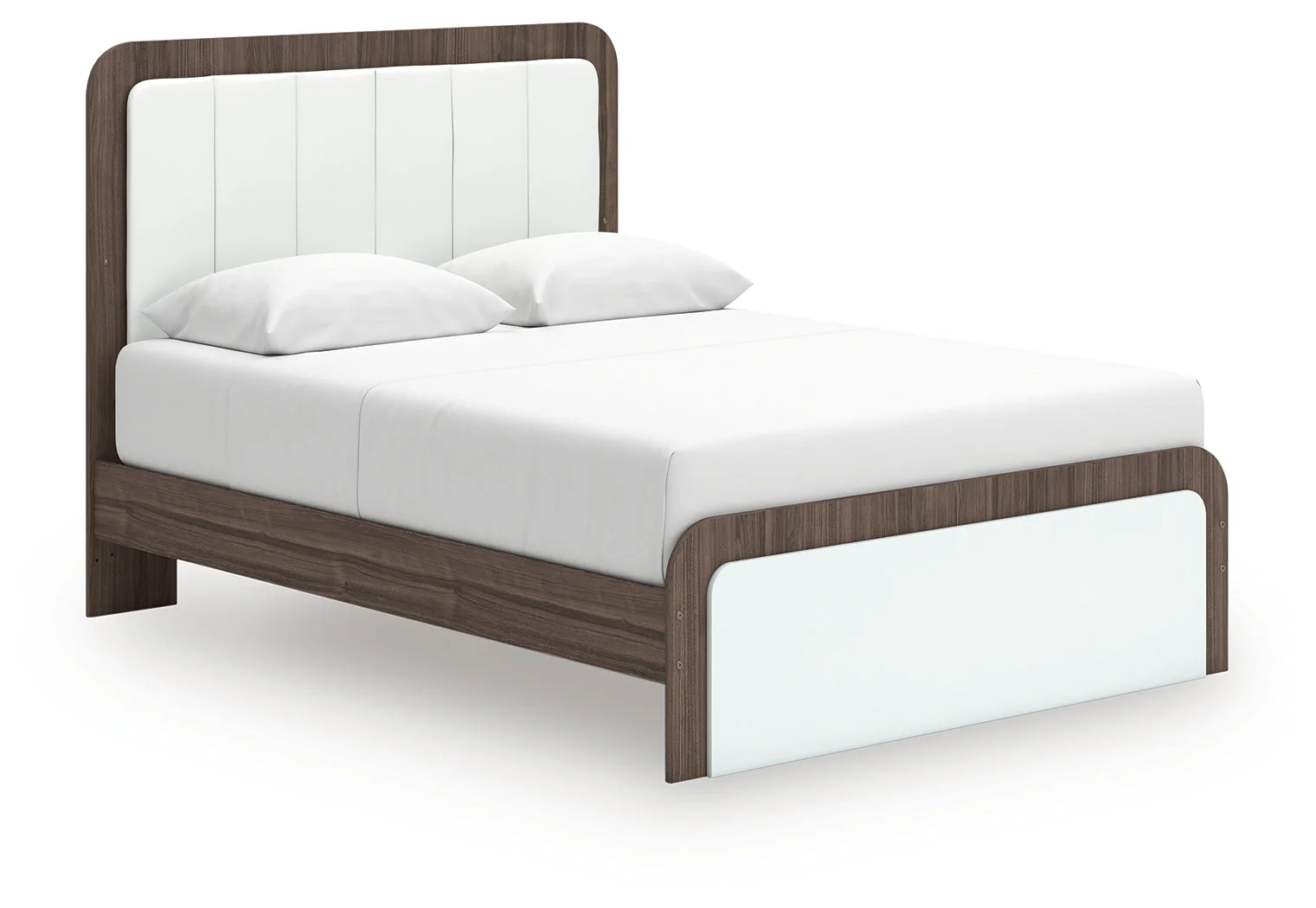 Kendanport White/Brown Queen Upholstered Bed, Dresser, Mirror and Nightstand - Image 11