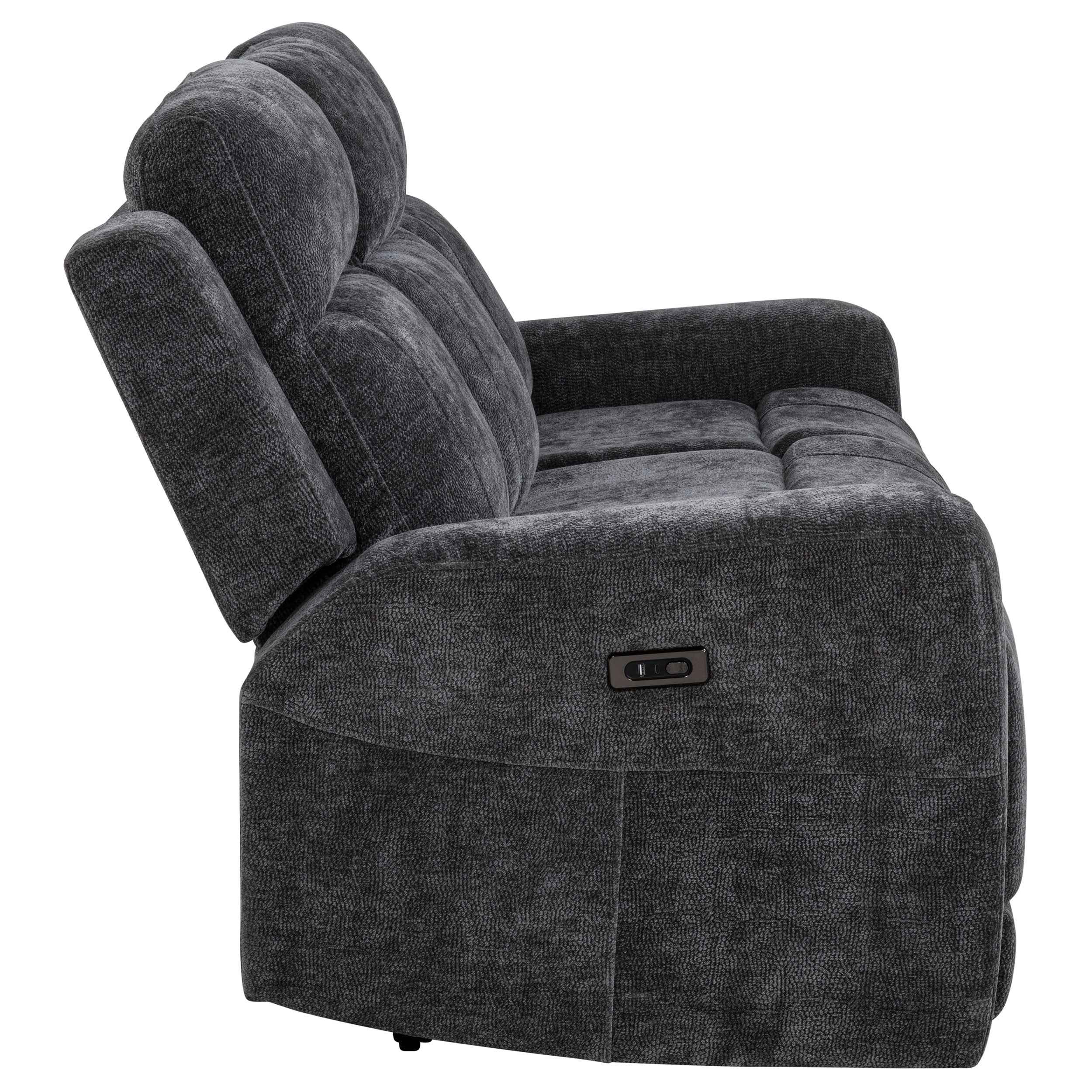 Kennett Dark Grey Chenille Upholstered Power Reclining Sofa - Image 7