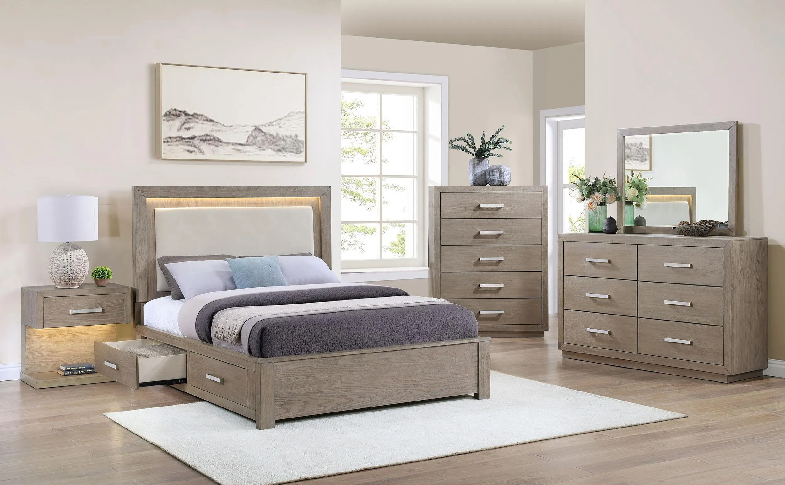 Kenora Barley Brown 56-inch Queen LED Storage Bed - Image 13