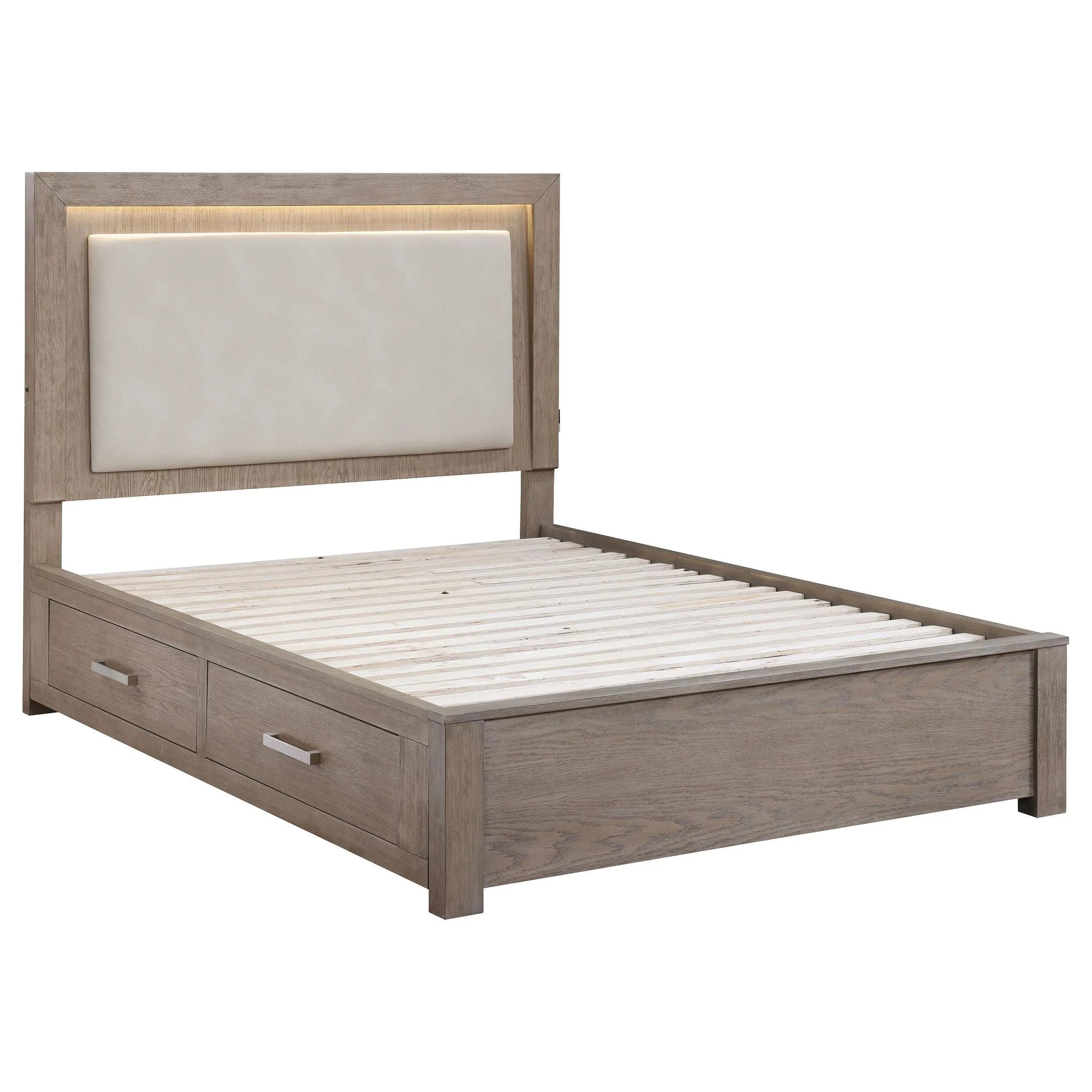 Kenora Barley Brown 56-inch Queen LED Storage Bed - Image 3