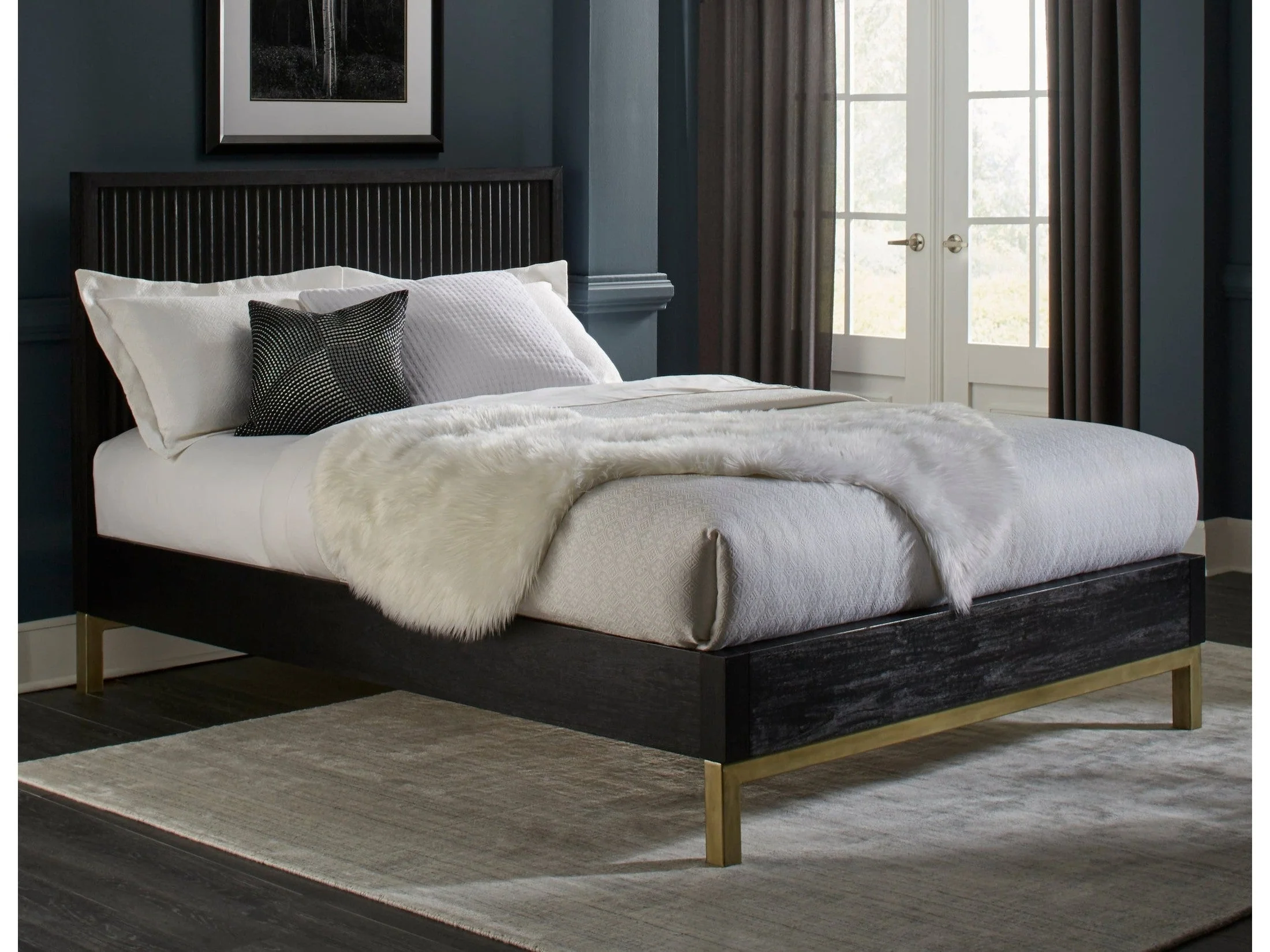 Kentfield Solid Wood Queen Platform Bed in Black Drifted Oak