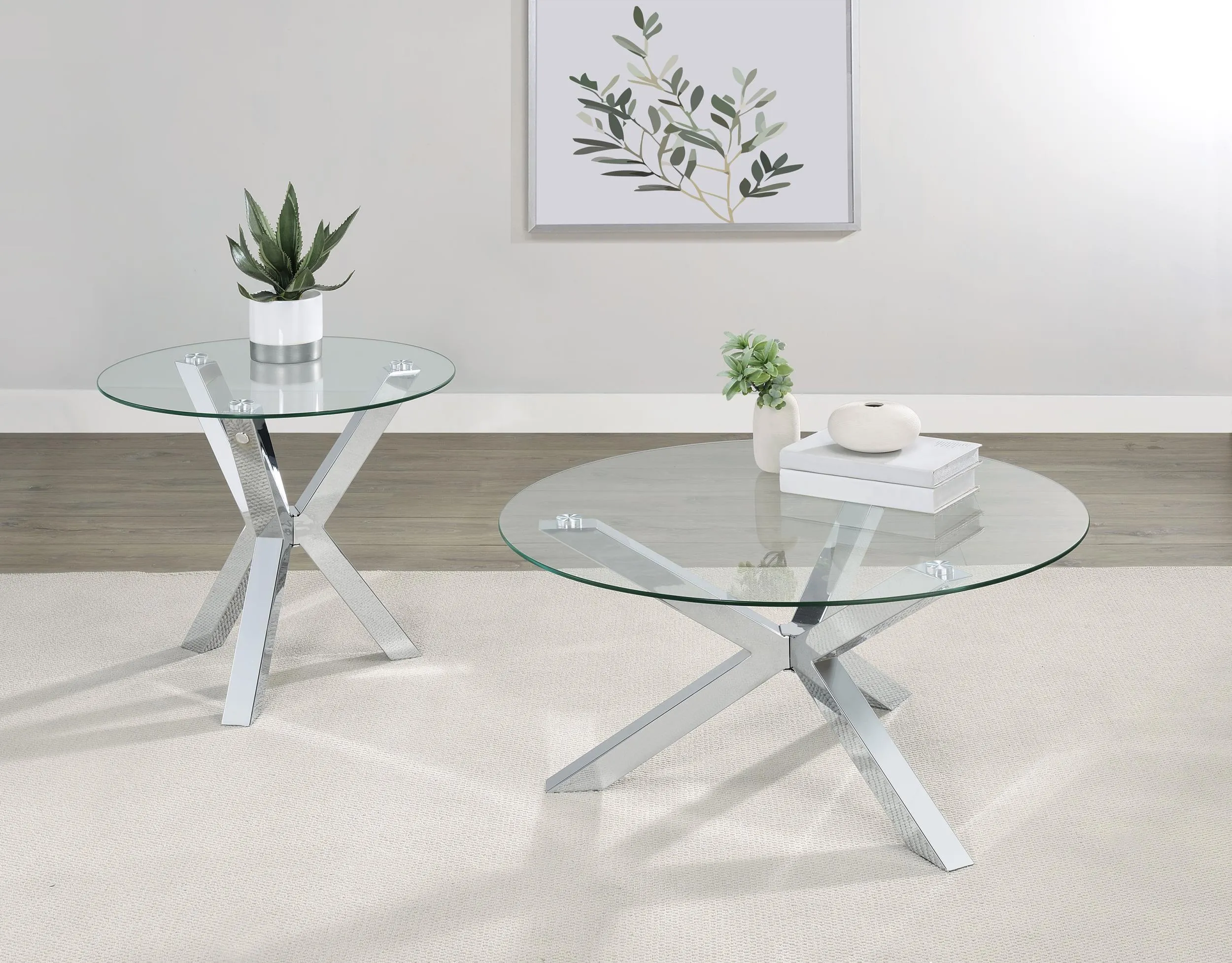 Kenzie Chrome Round Tempered Glass Top Cocktail Coffee Table - Image 2